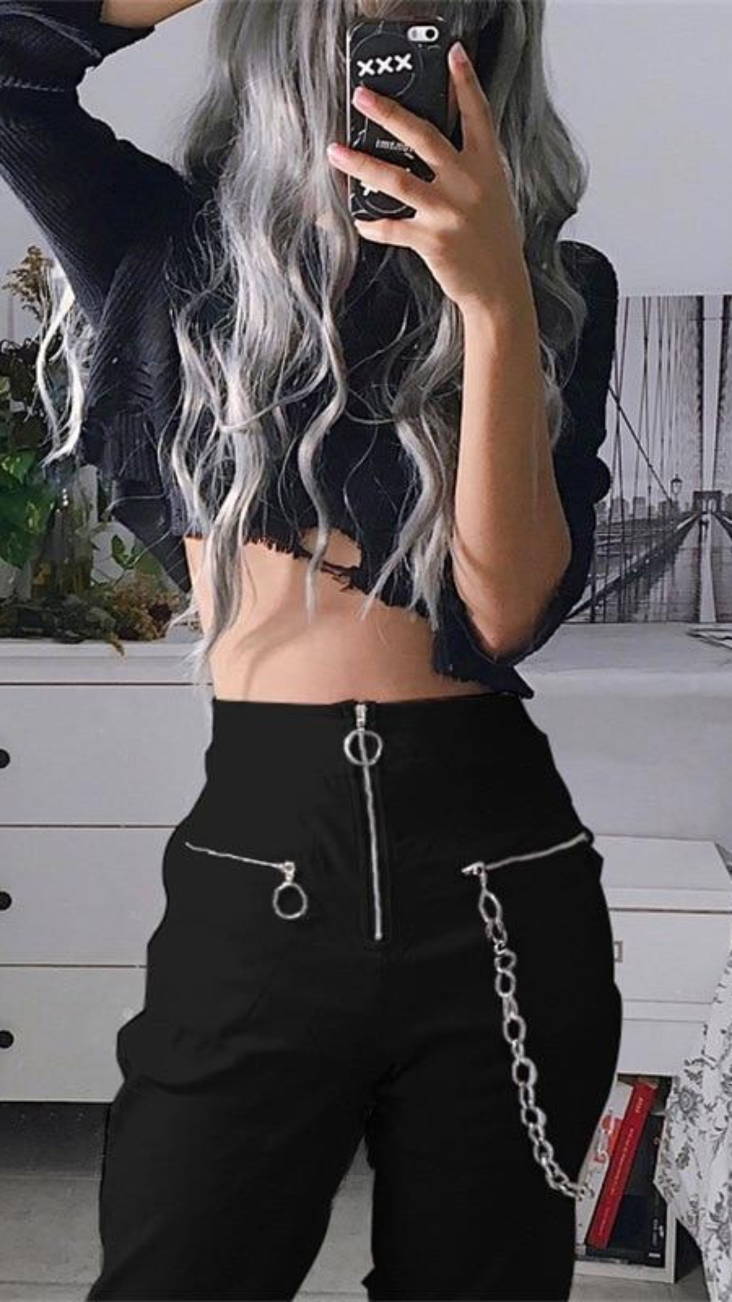 Zipper Harem Pants Chain solid Hip Hop - Easy Pickins Store