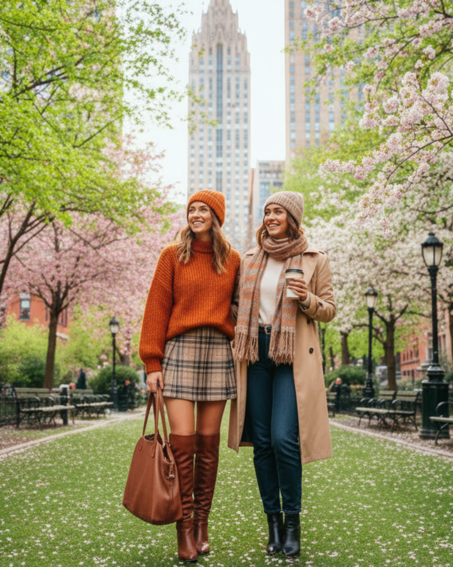 2 new york girls at spring background