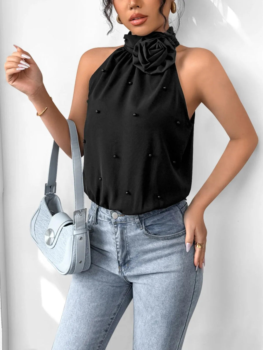 3D Flower Grecian Neck Bodysuit - Easy Pickins Store