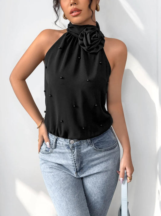 3D Flower Grecian Neck Bodysuit - Easy Pickins Store