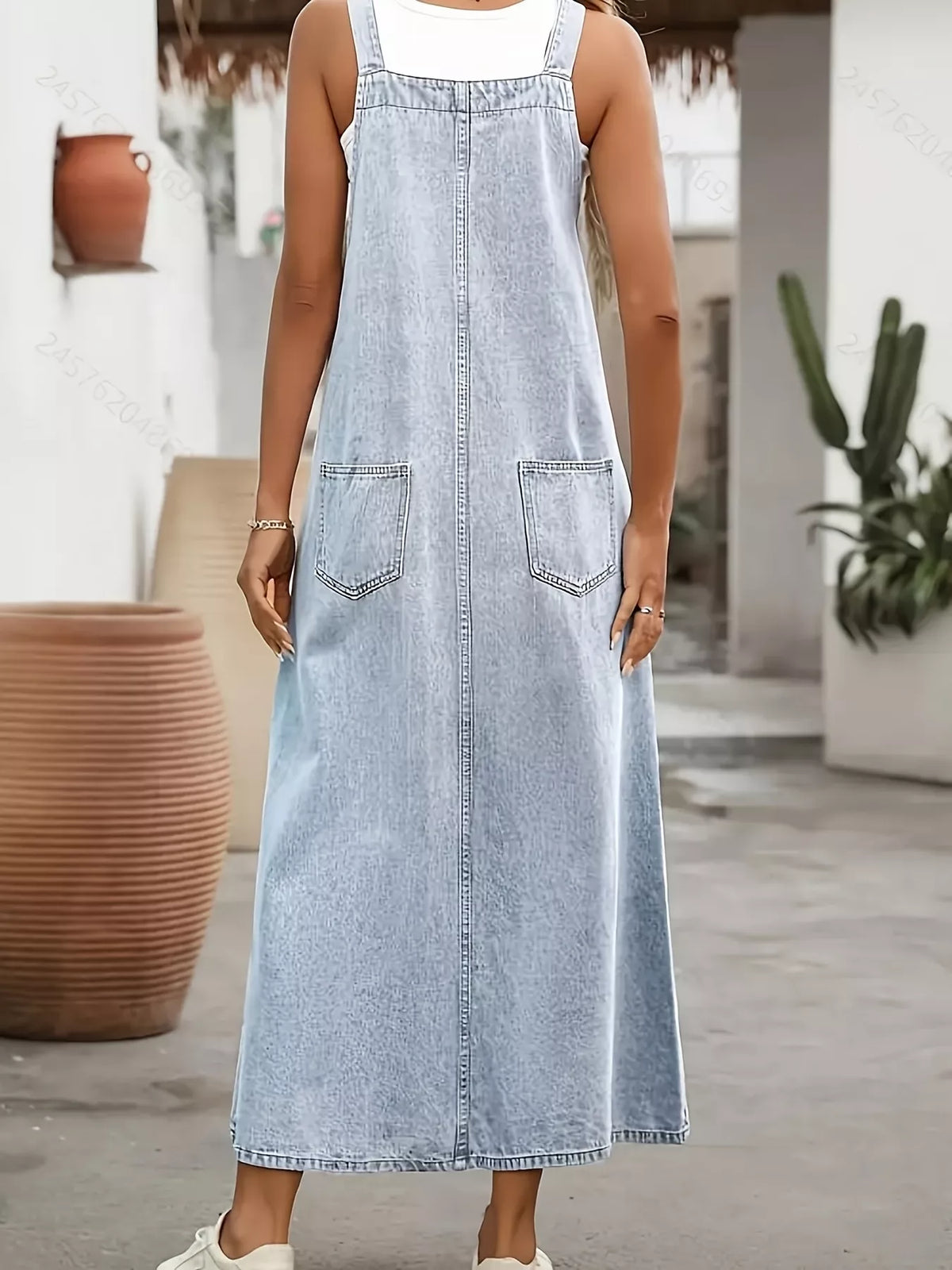 Adjustable Shoulder Straps Denim Overall Dress