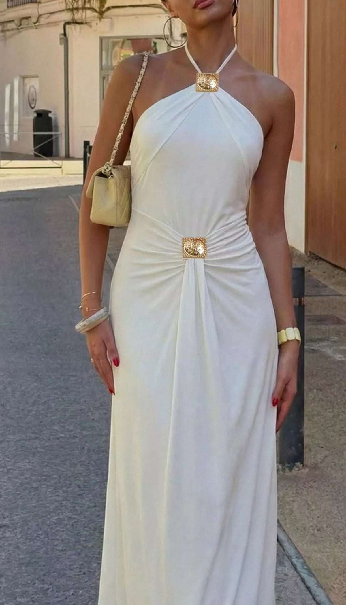 Backless Ruched Halter Neck Maxi Dress