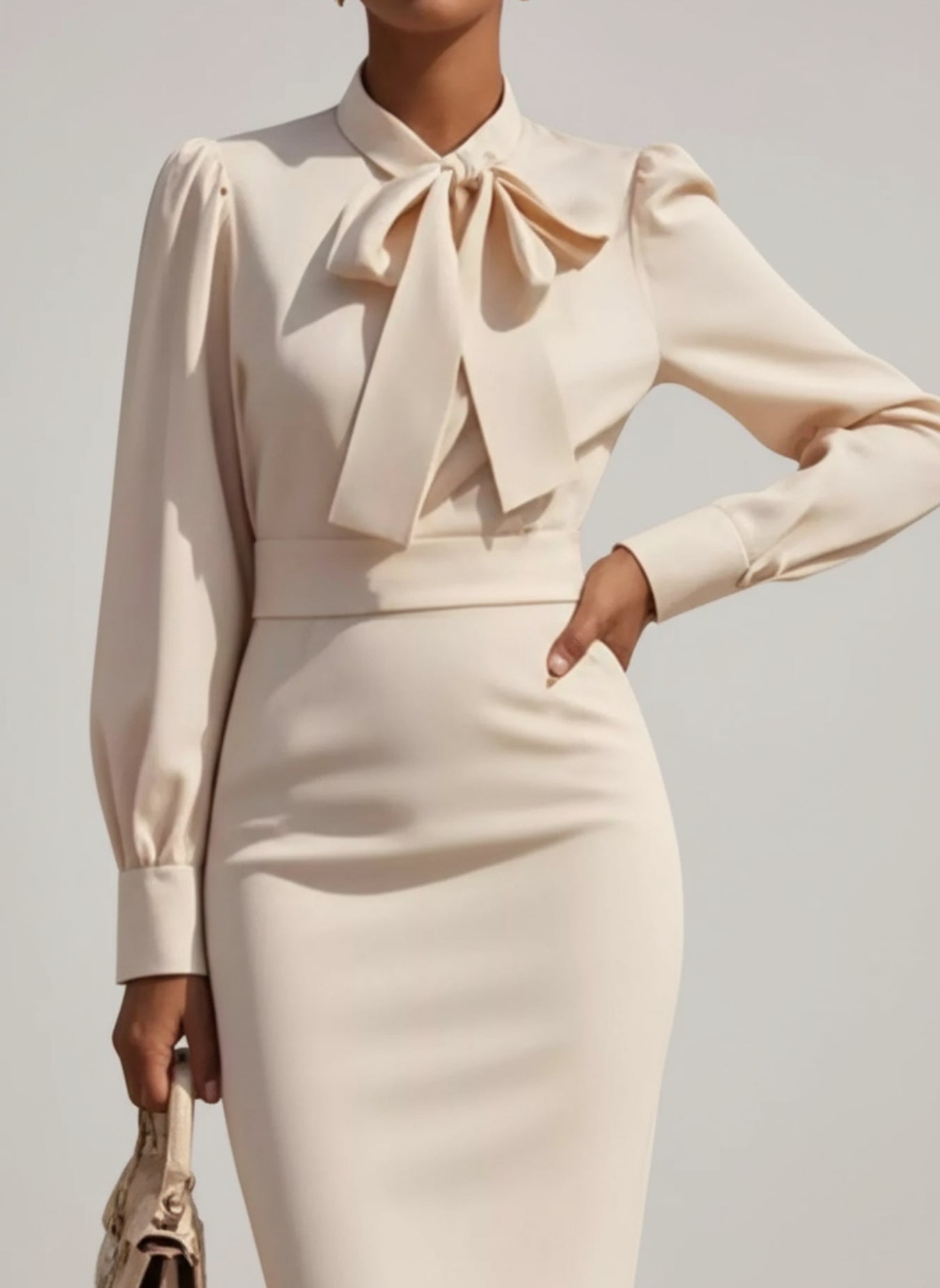 Bow Tie Neck Long Sleeve Bodycon Dress | Easy Pickins