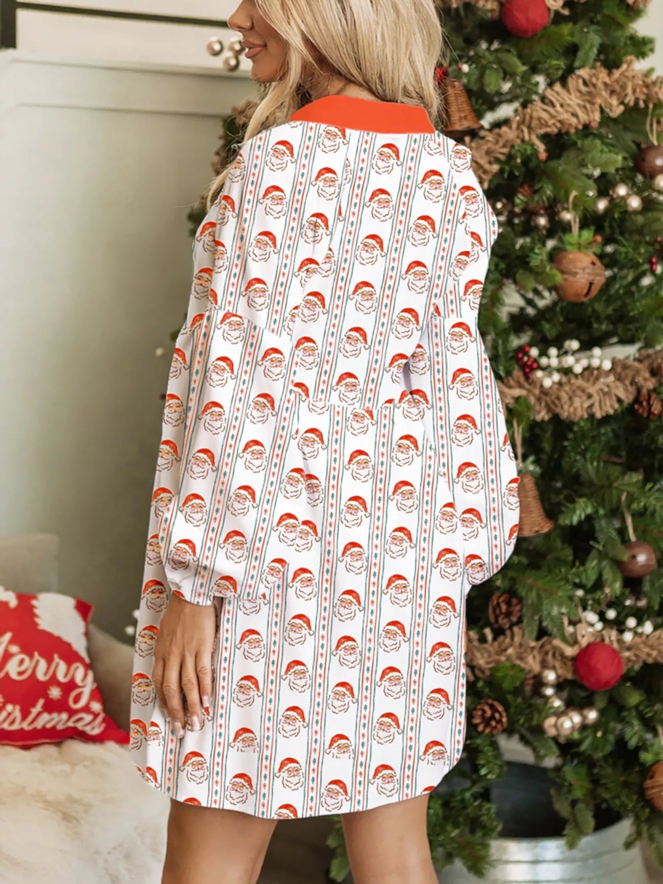 Christmas Santa Print Button Front Mini Dress | Easy Pickins