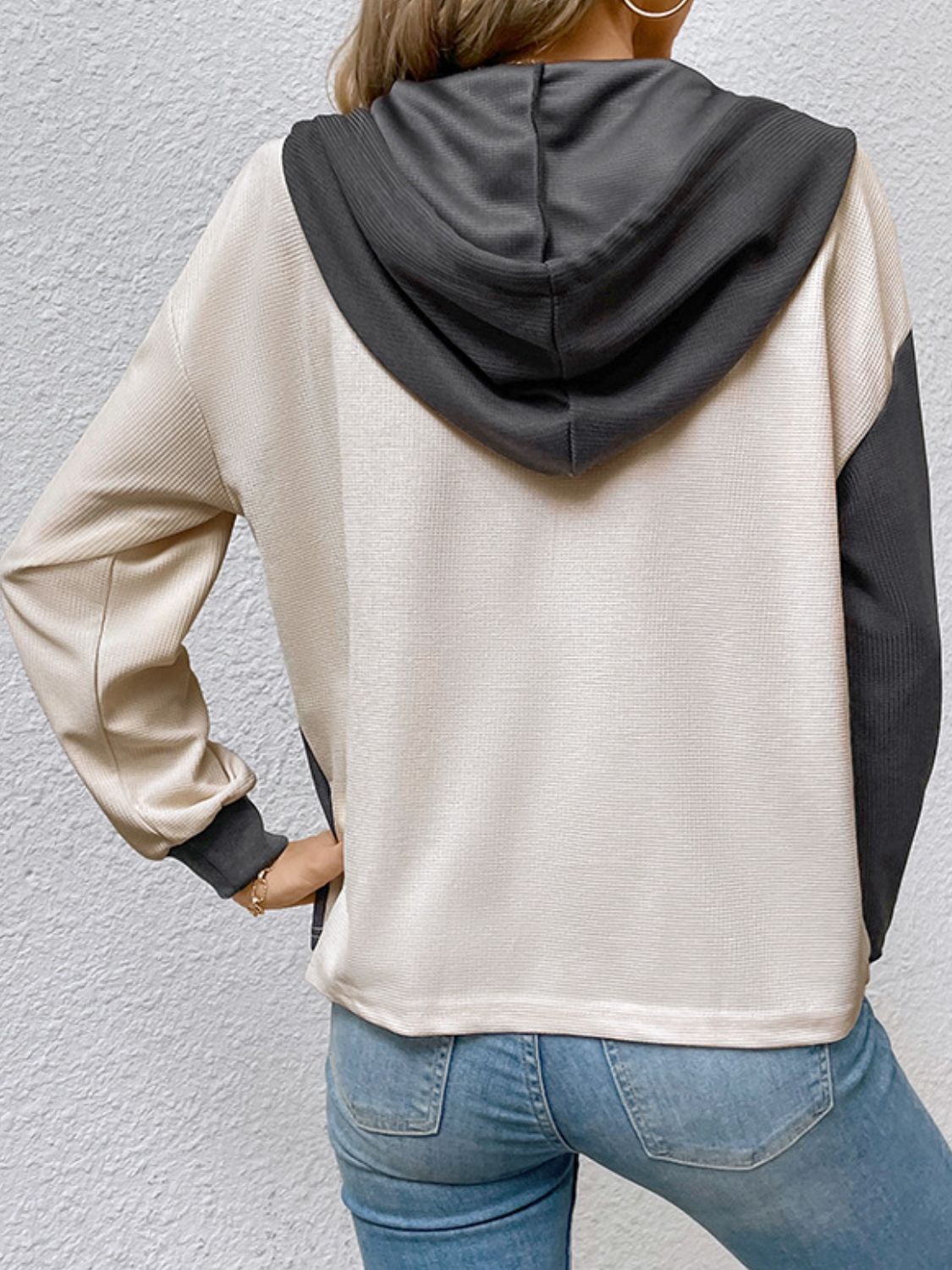 Contrast Color Button-Up Raglan Sleeve Hoodie | Easy Pickins