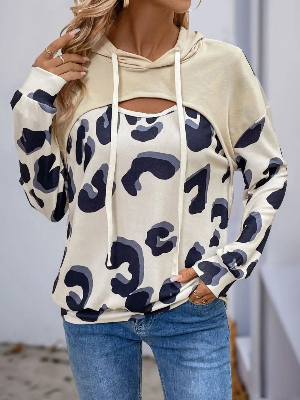 Drawstring Faux Layered Long Sleeve Hoodie | Easy Pickins
