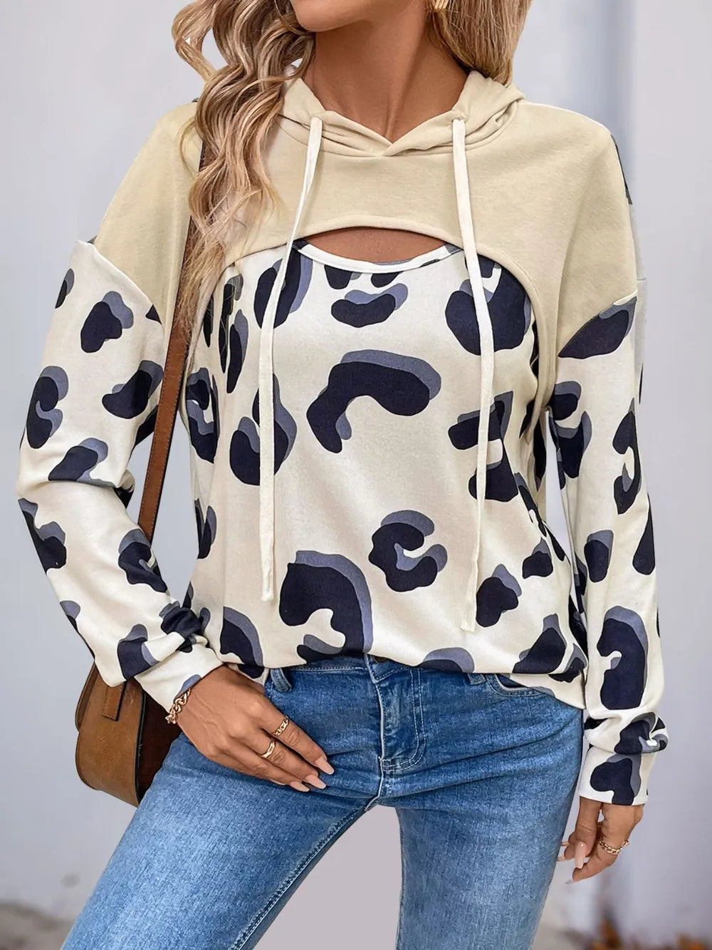 Drawstring Faux Layered Long Sleeve Hoodie | Easy Pickins