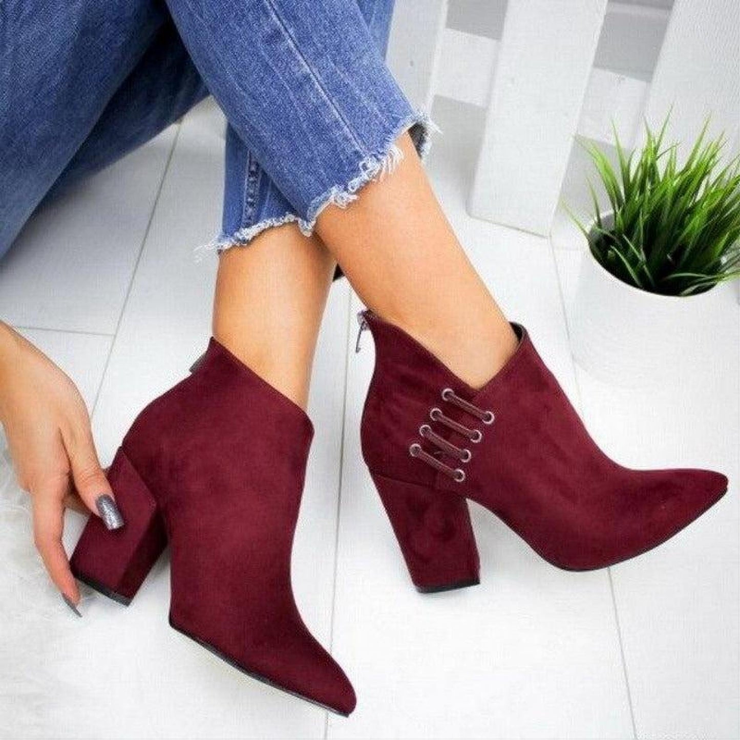 Flock Toe High Heels Ankle Boots - Easy Pickins Store