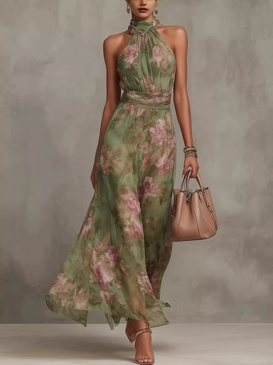 Floral Print Sleeveless Maxi Dress