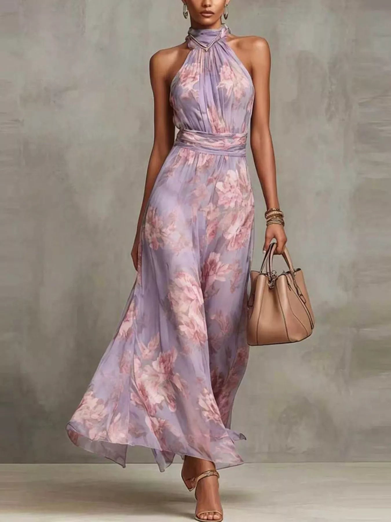 Floral Print Sleeveless Maxi Dress