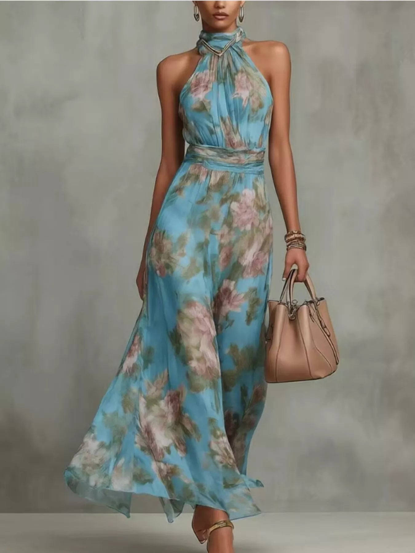 Floral Print Sleeveless Maxi Dress