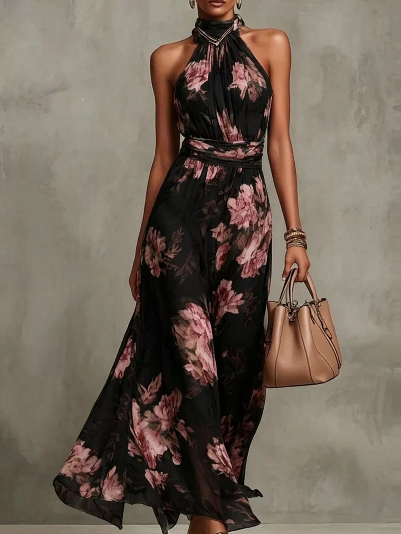 Floral Print Sleeveless Maxi Dress