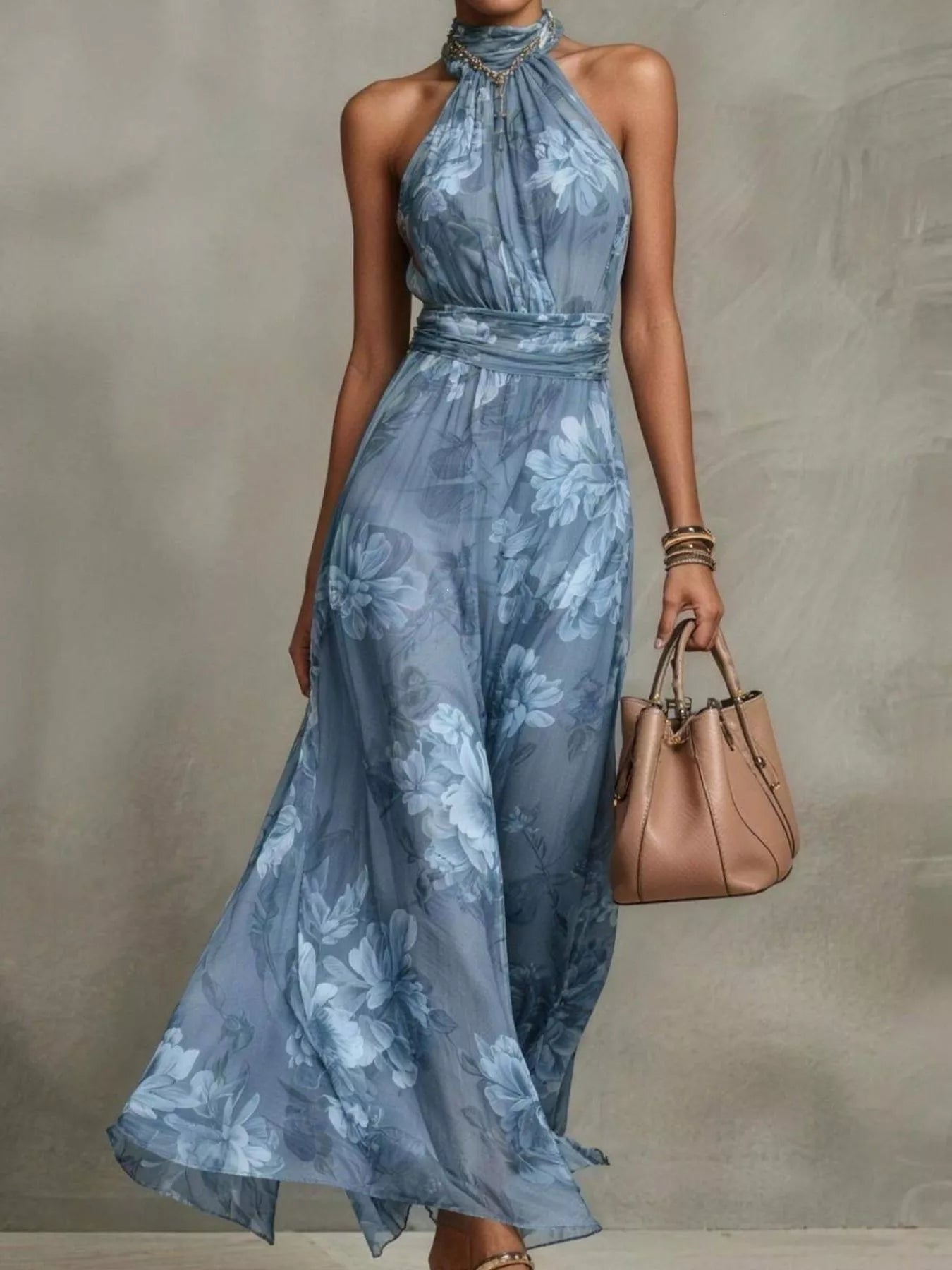 Floral Print Sleeveless Maxi Dress