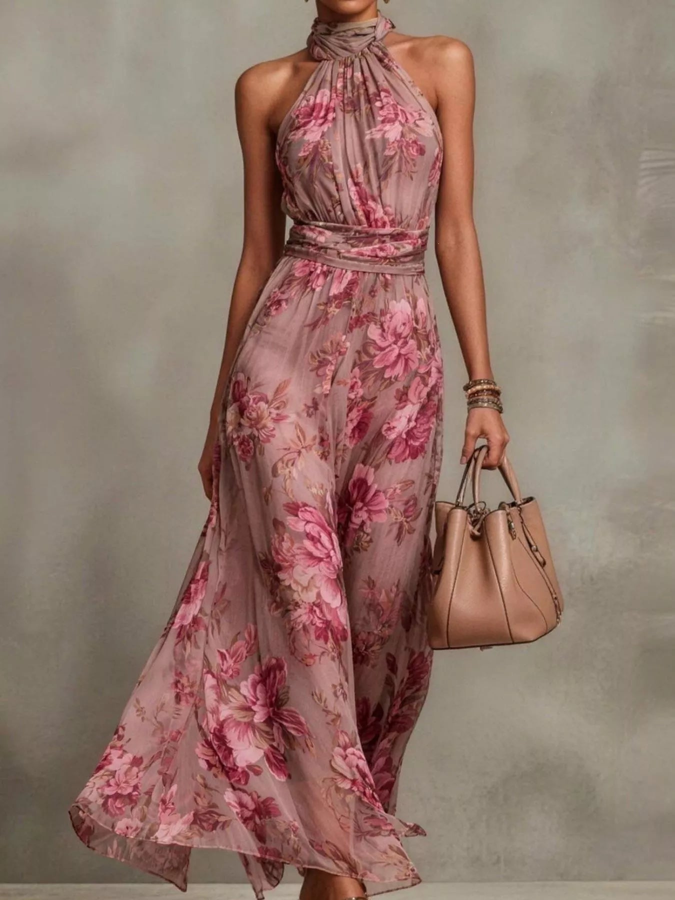 Floral Print Sleeveless Maxi Dress