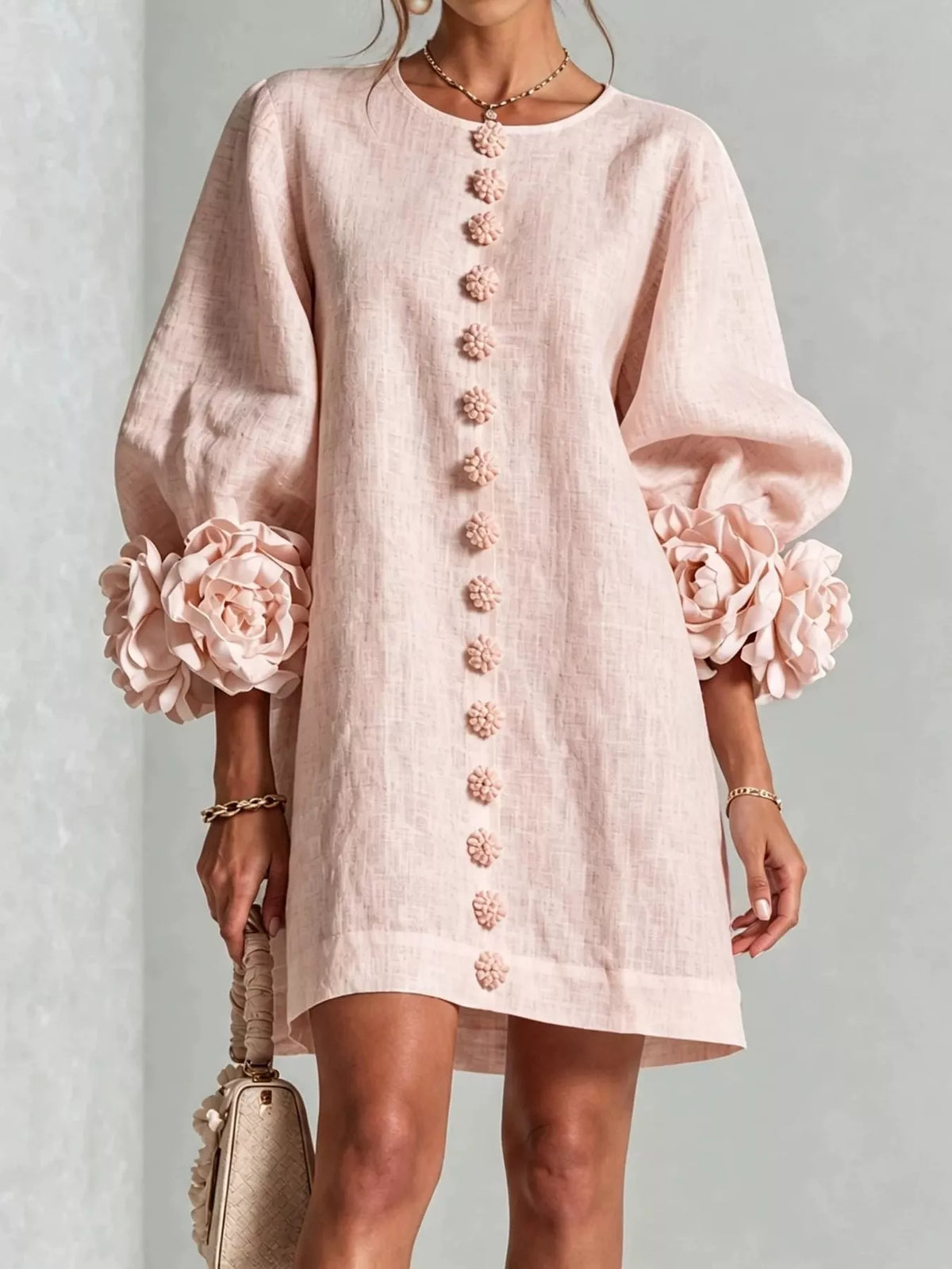 Floral Sleeve Accents Mini Dress