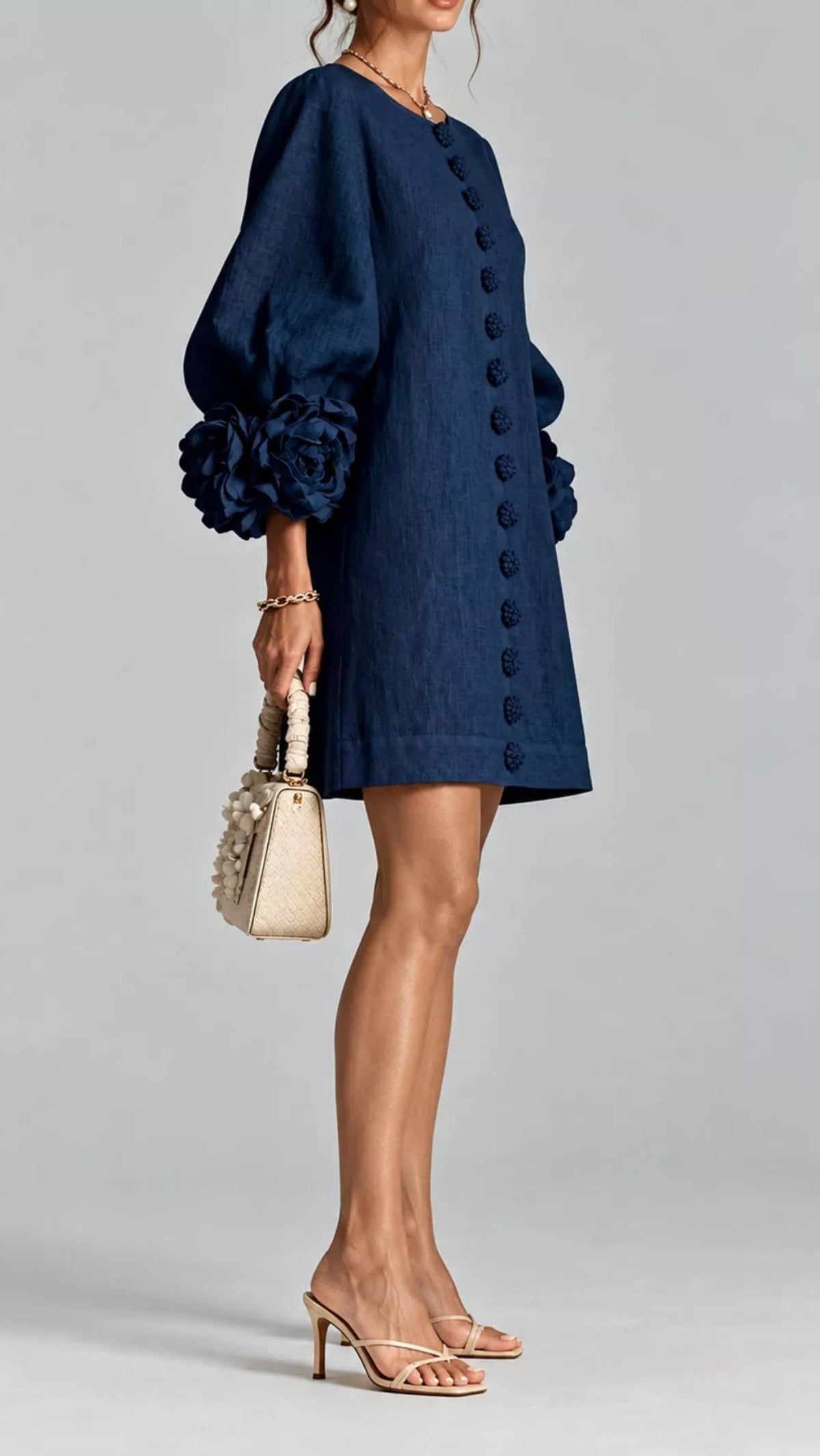 Floral Sleeve Accents Mini Dress