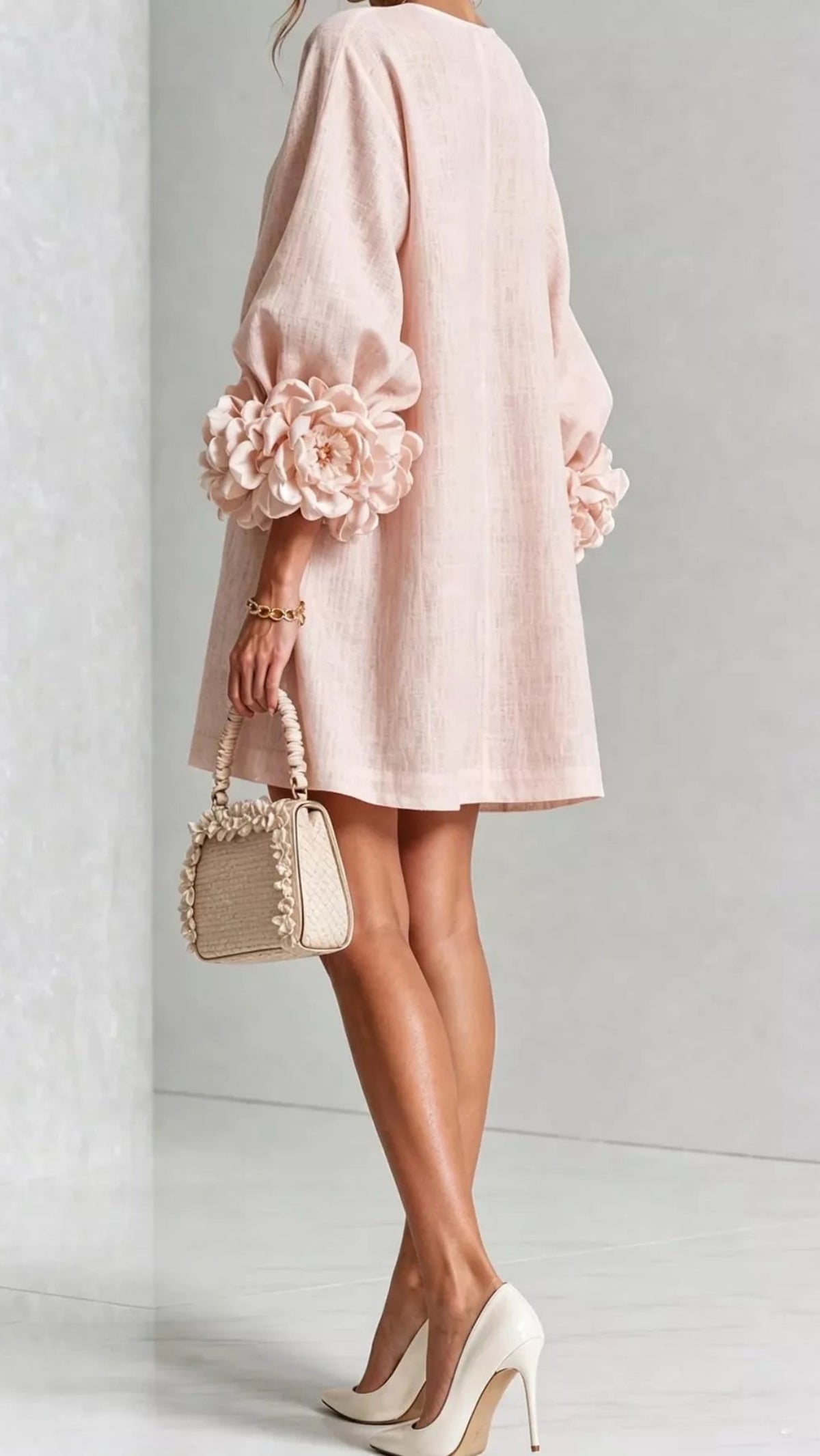Floral Sleeve Accents Mini Dress