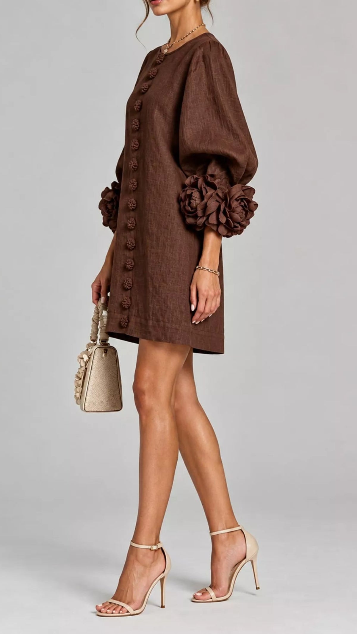 Floral Sleeve Accents Mini Dress