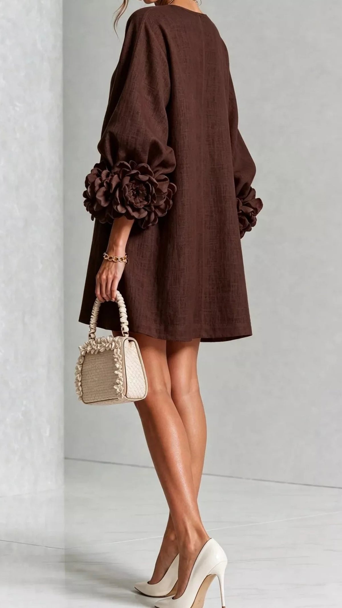 Floral Sleeve Accents Mini Dress