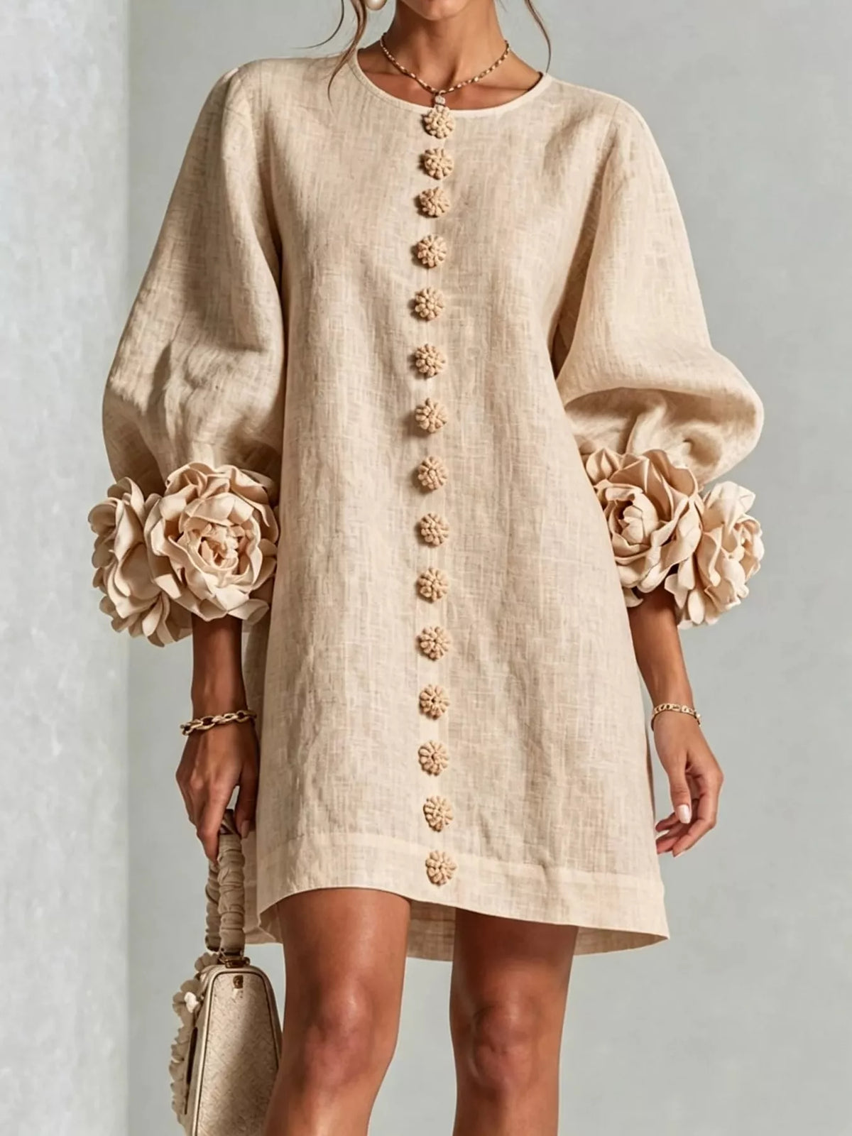 Floral Sleeve Accents Mini Dress