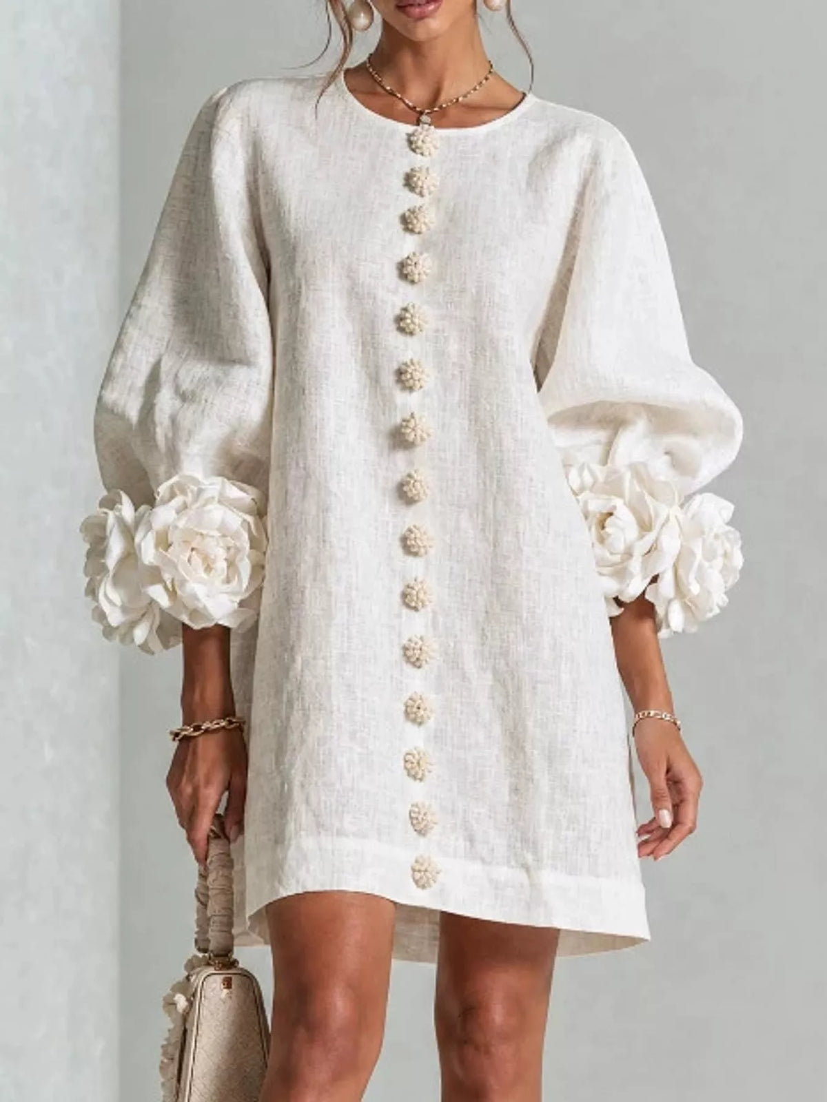 Floral Sleeve Accents Mini Dress