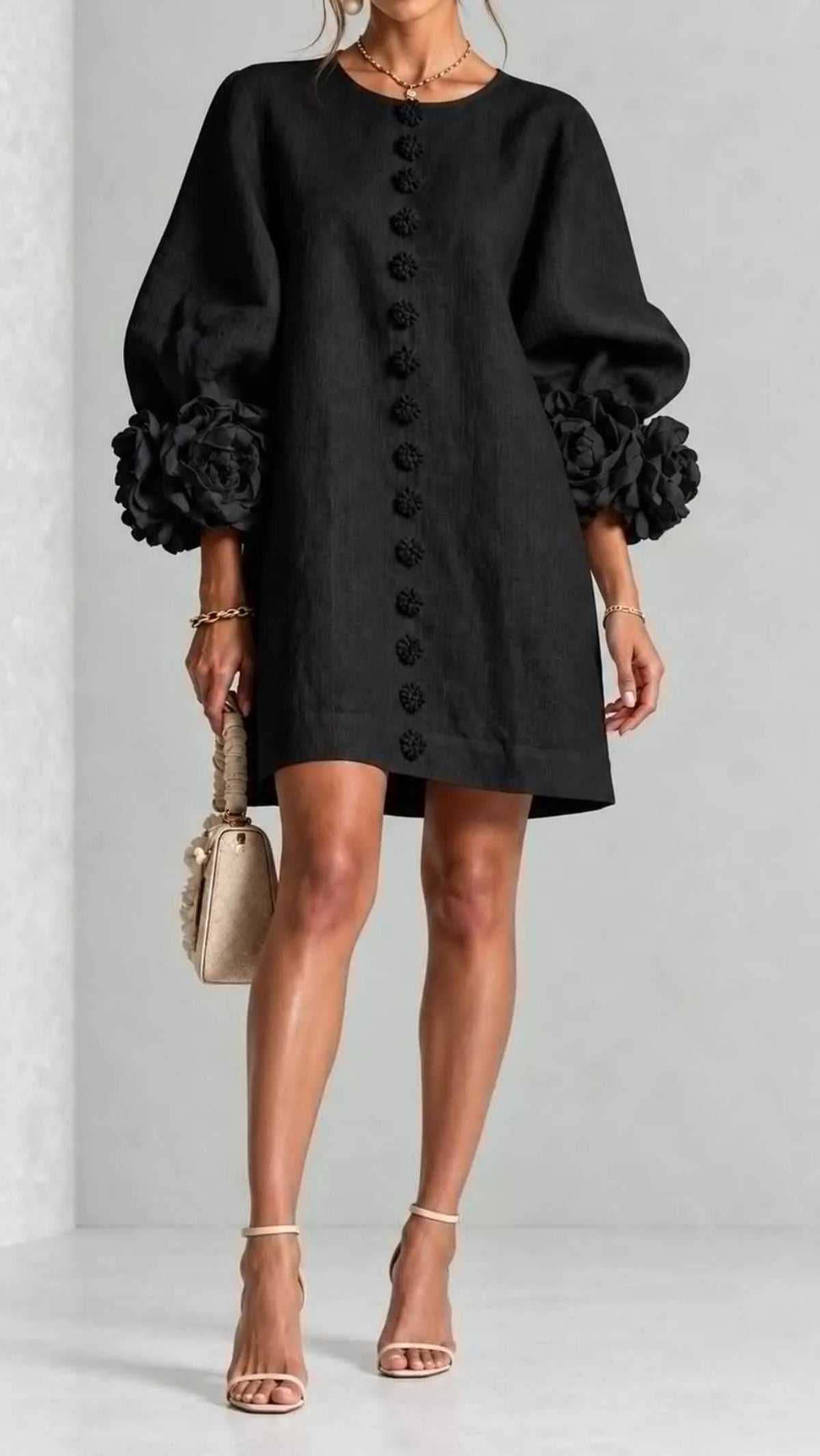 Floral Sleeve Accents Mini Dress