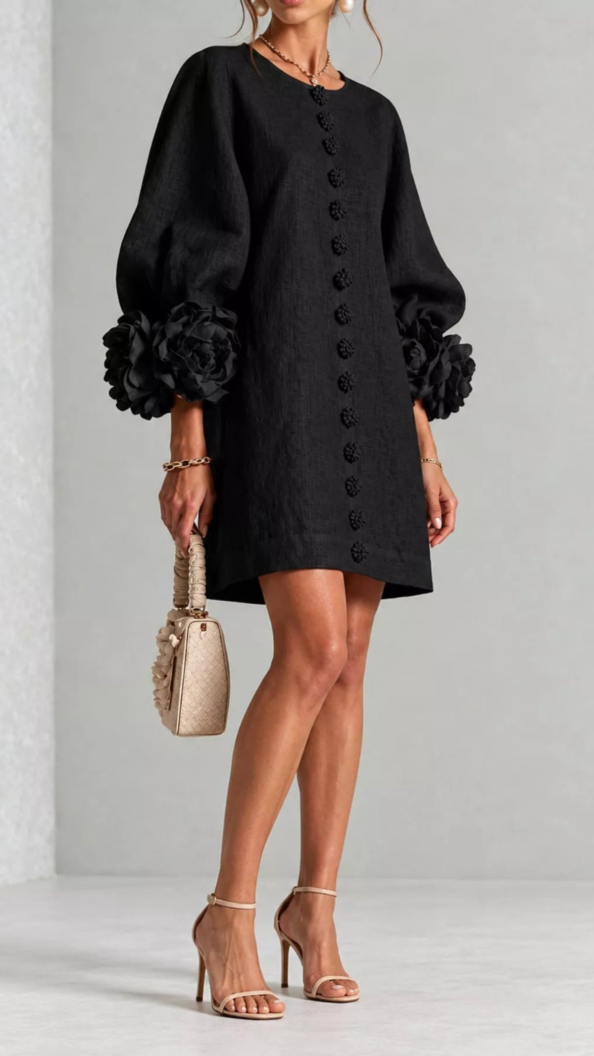 Floral Sleeve Accents Mini Dress