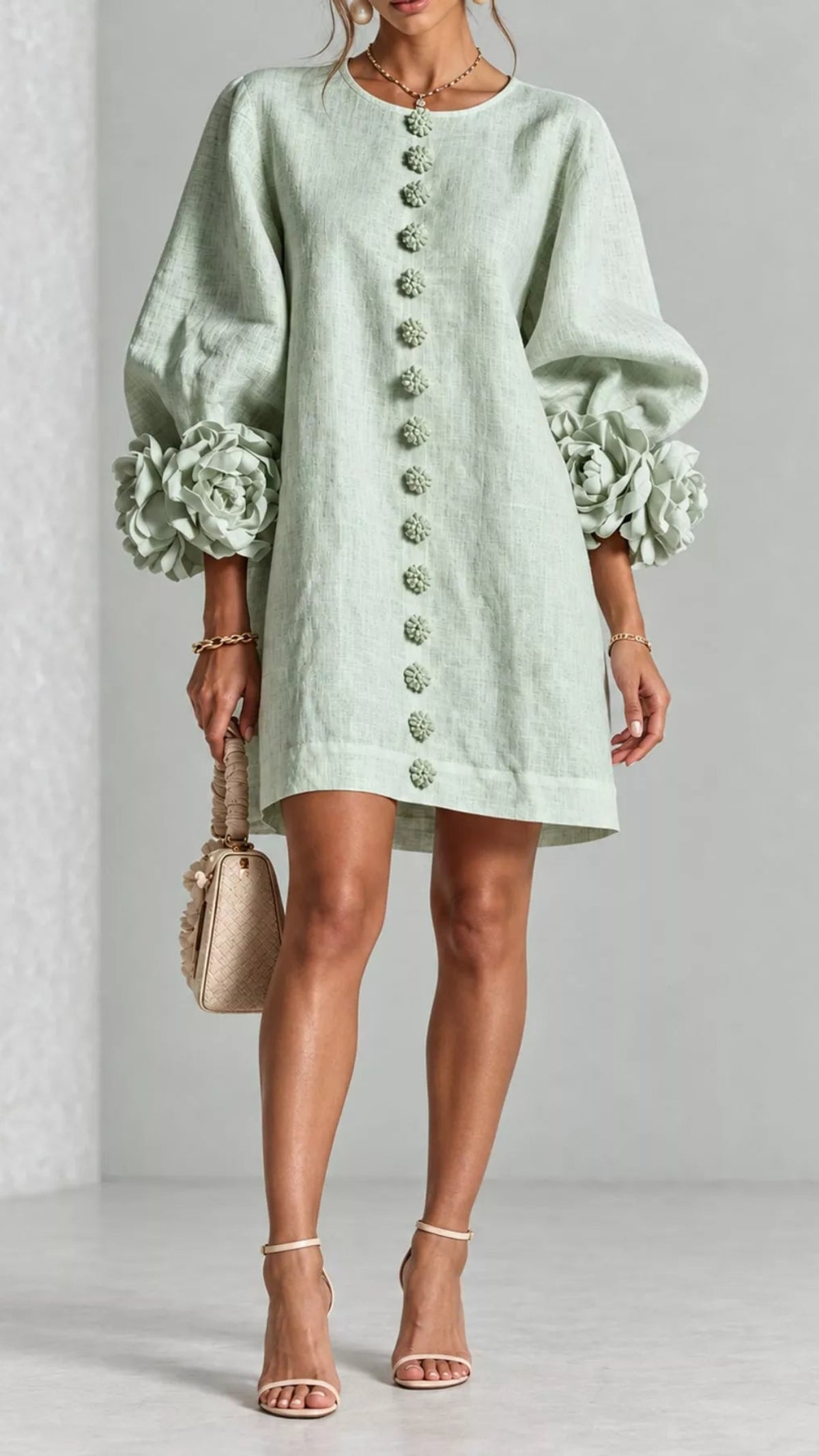 Floral Sleeve Accents Mini Dress