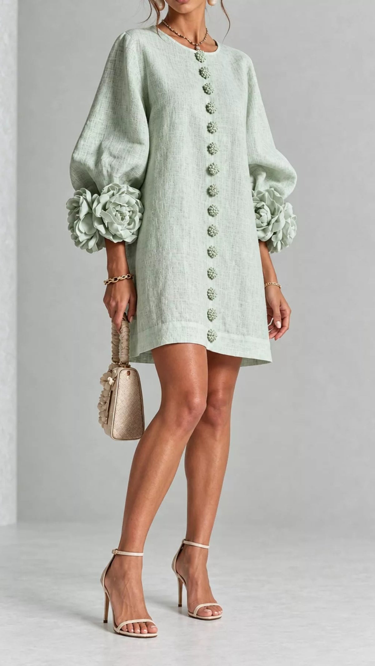 Floral Sleeve Accents Mini Dress