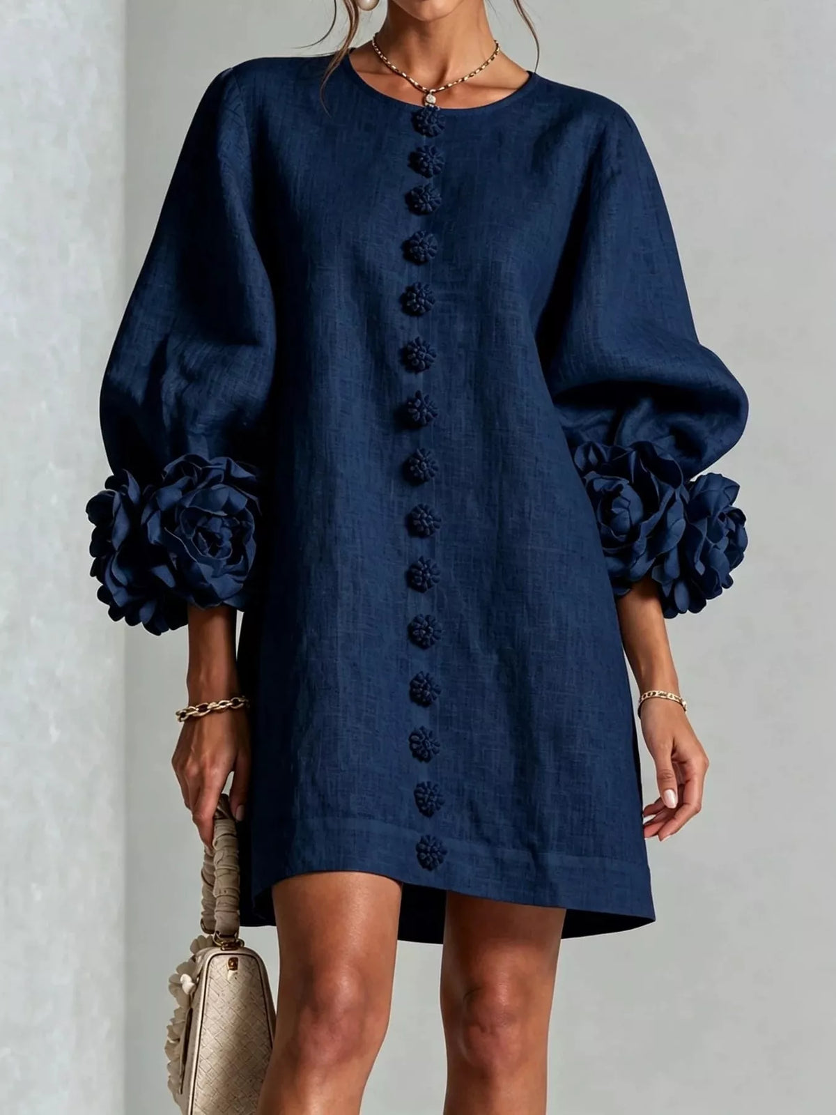 Floral Sleeve Accents Mini Dress