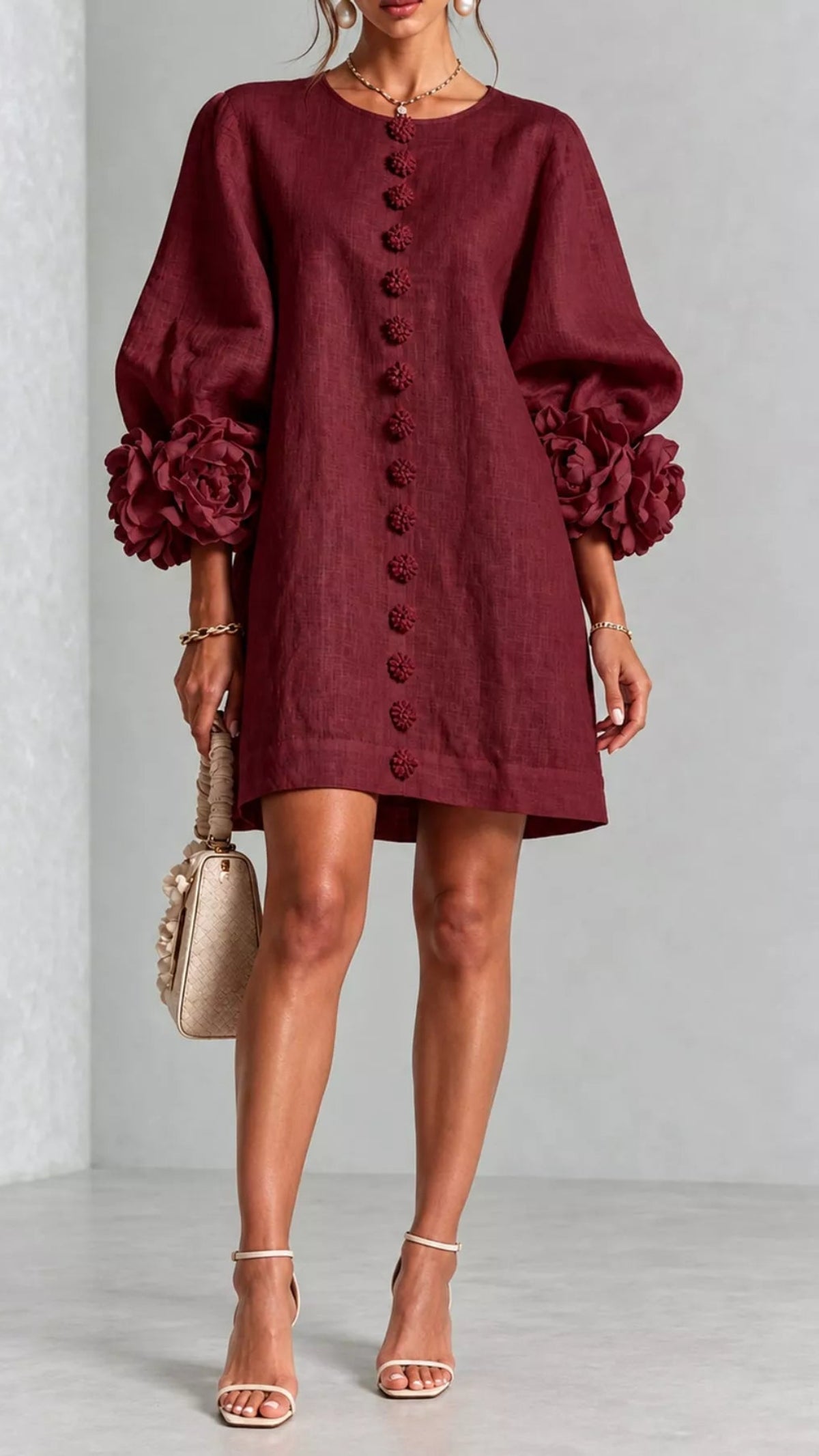 Floral Sleeve Accents Mini Dress