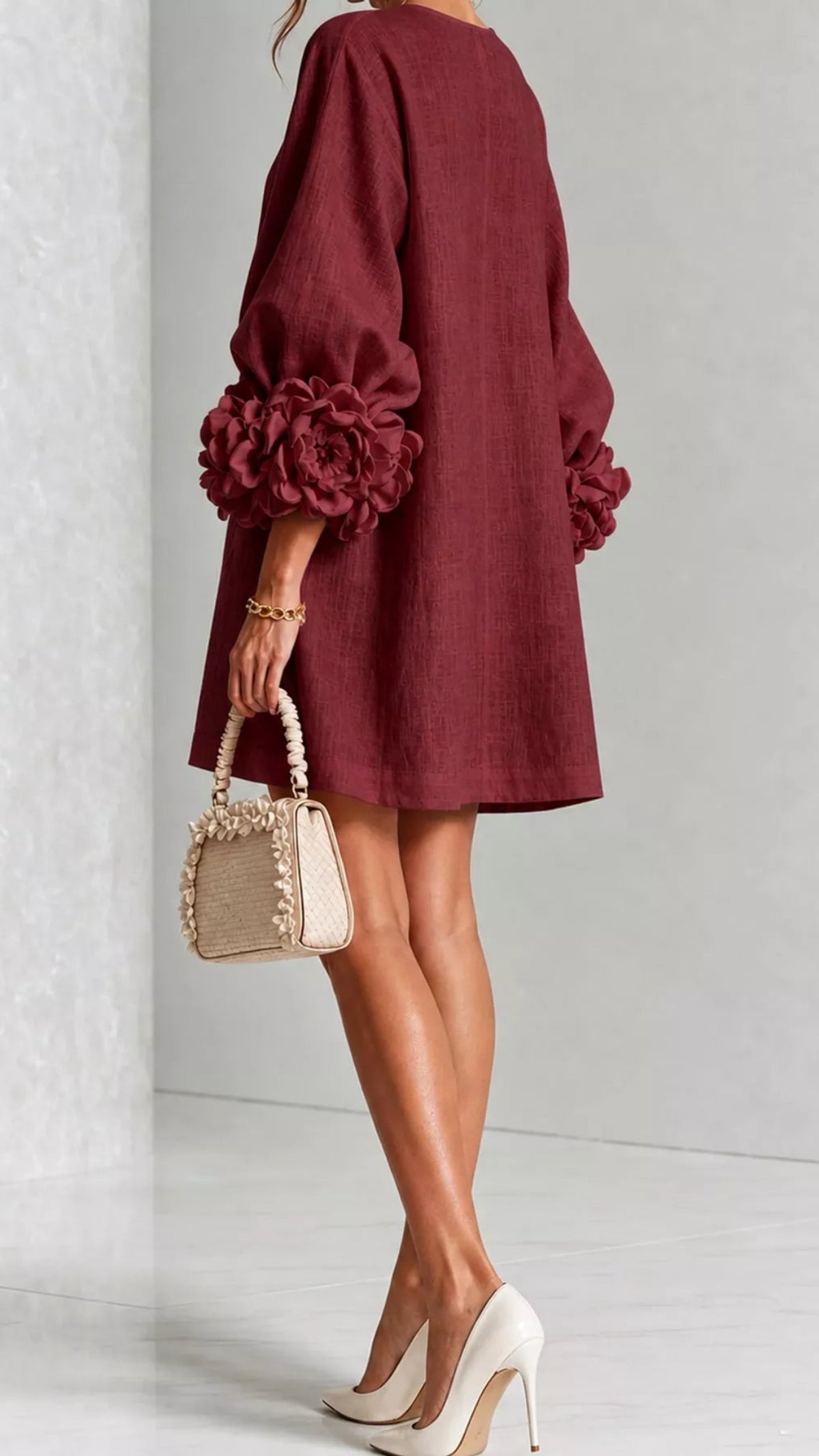 Floral Sleeve Accents Mini Dress