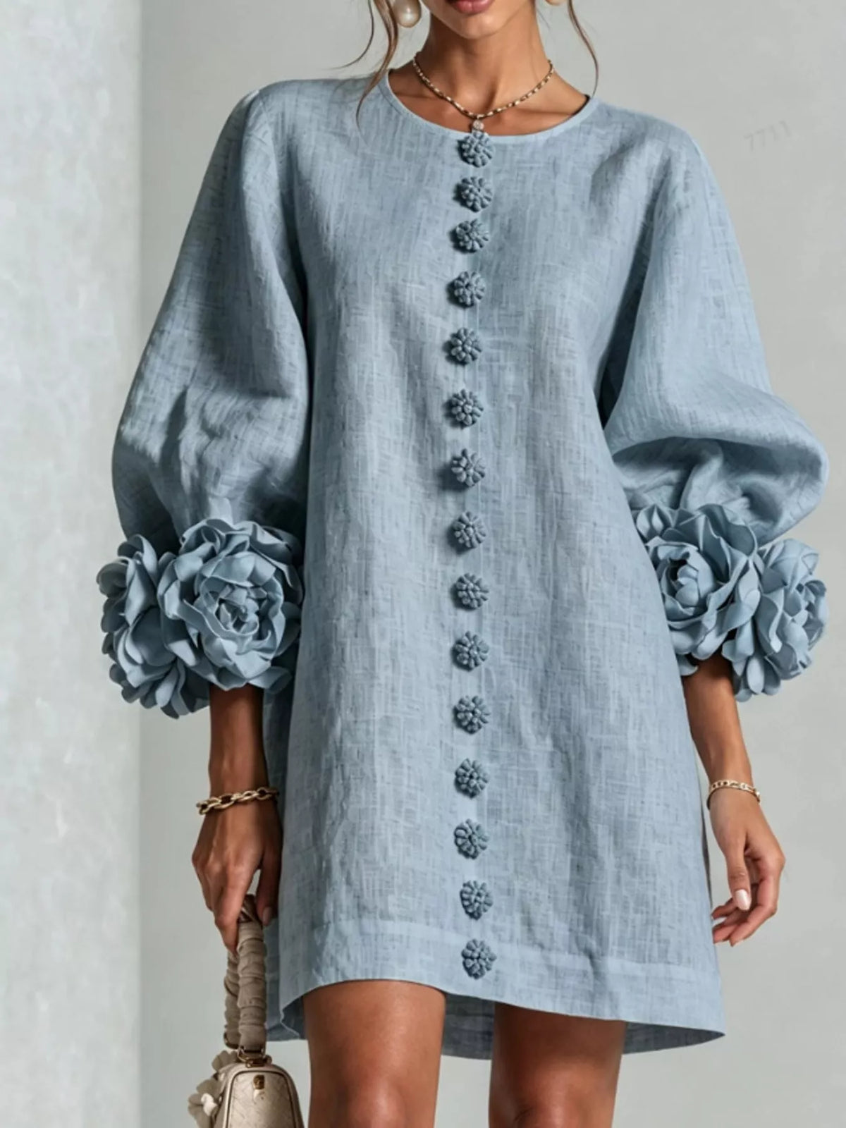 Floral Sleeve Accents Mini Dress