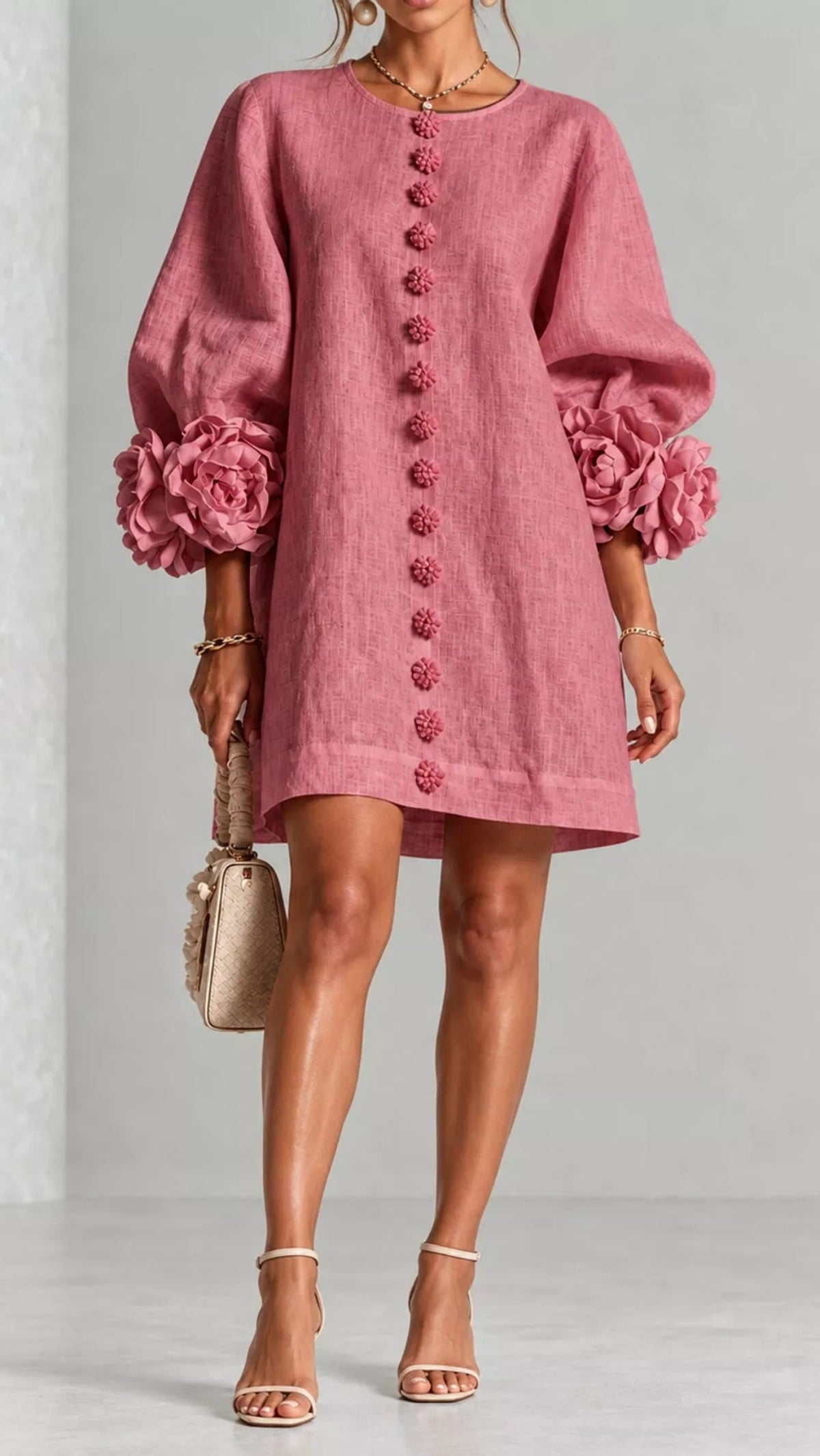Floral Sleeve Accents Mini Dress