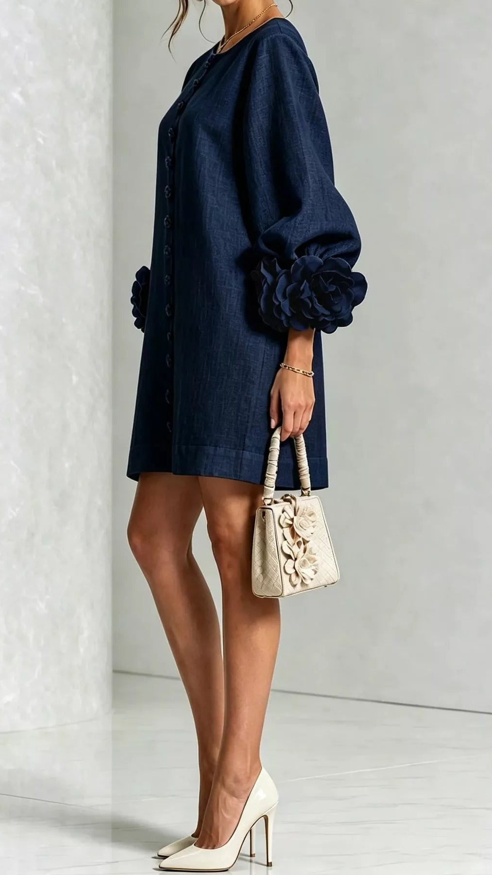 Floral Sleeve Accents Mini Dress