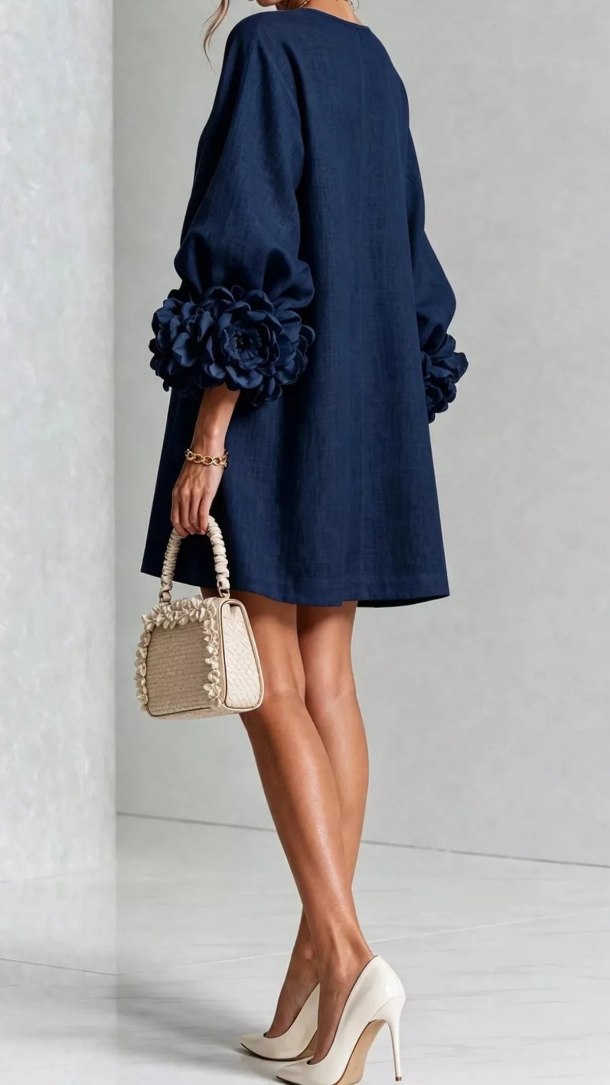 Floral Sleeve Accents Mini Dress
