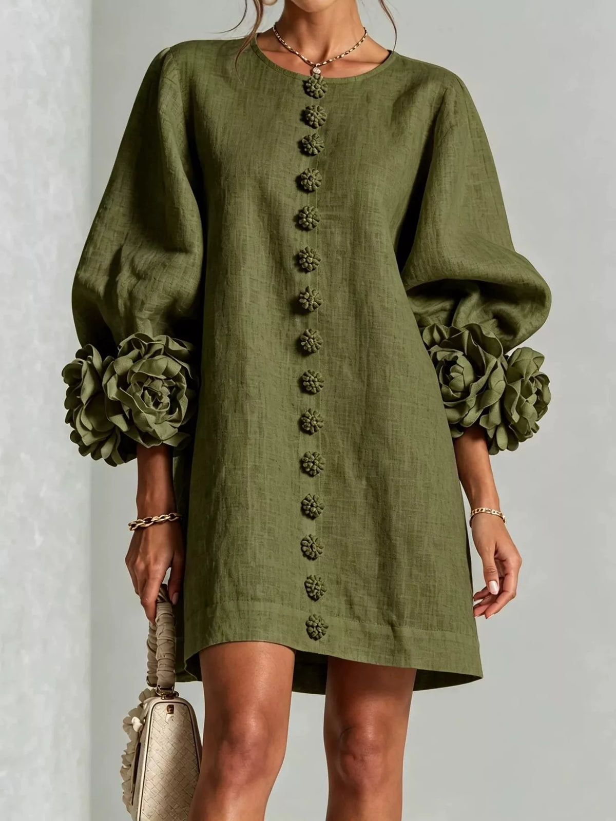 Floral Sleeve Accents Mini Dress