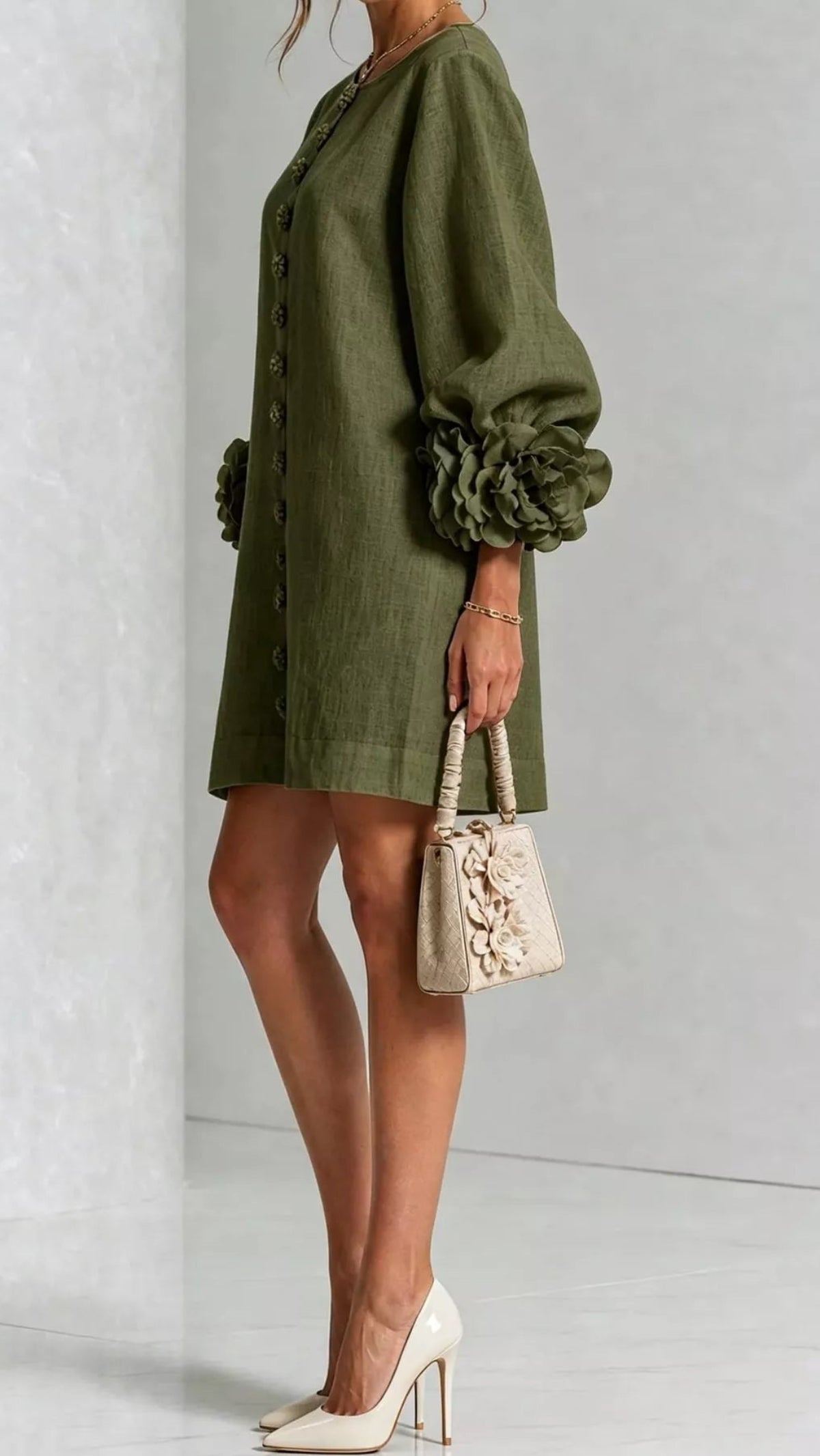 Floral Sleeve Accents Mini Dress