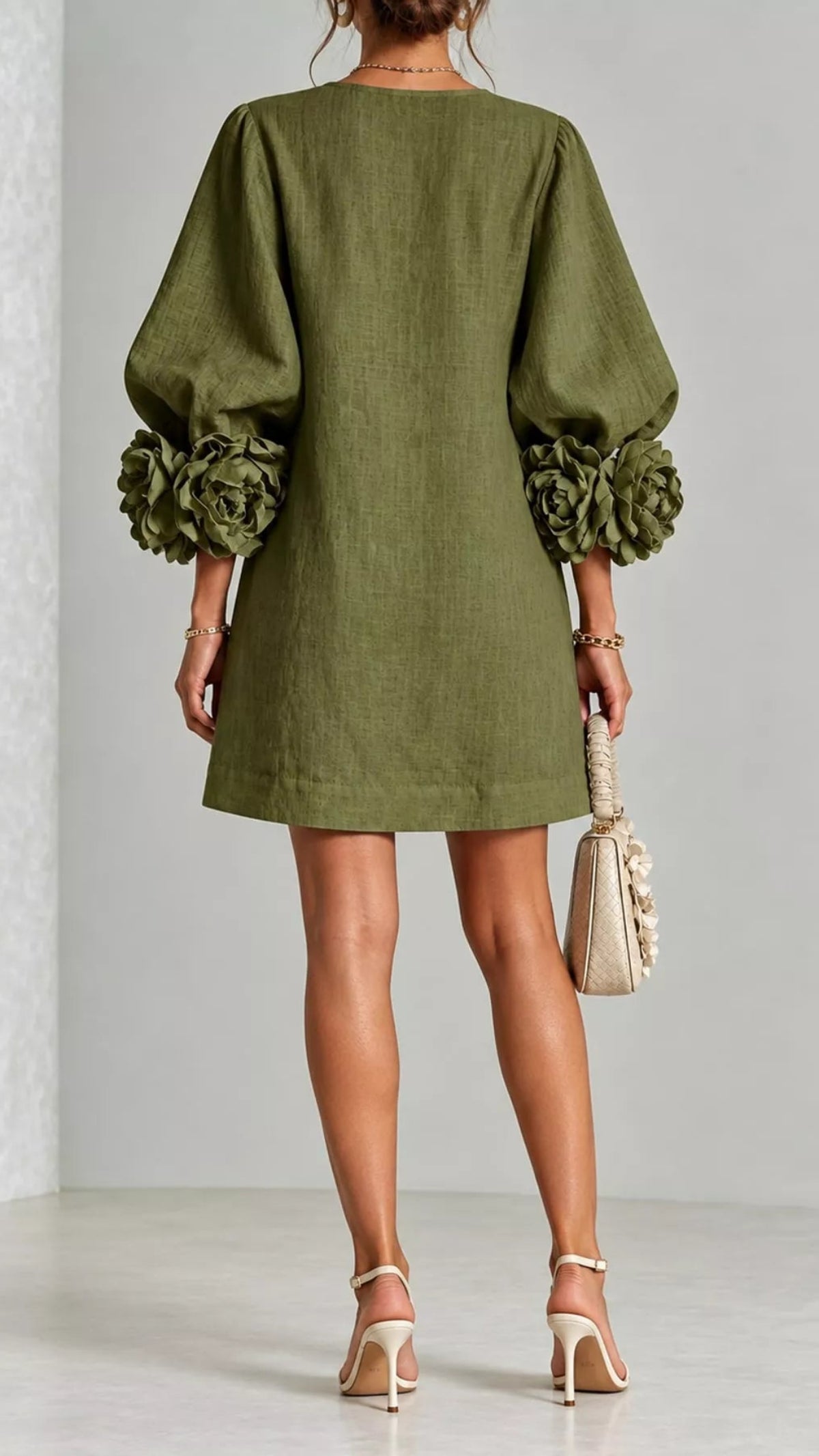 Floral Sleeve Accents Mini Dress