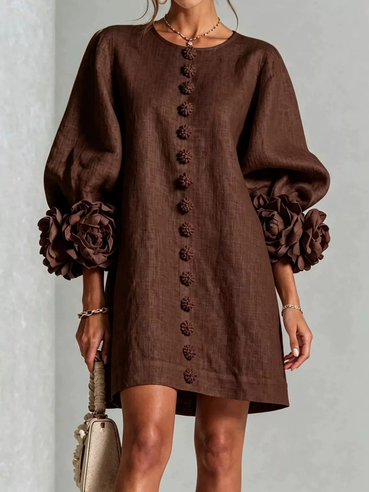Floral Sleeve Accents Mini Dress