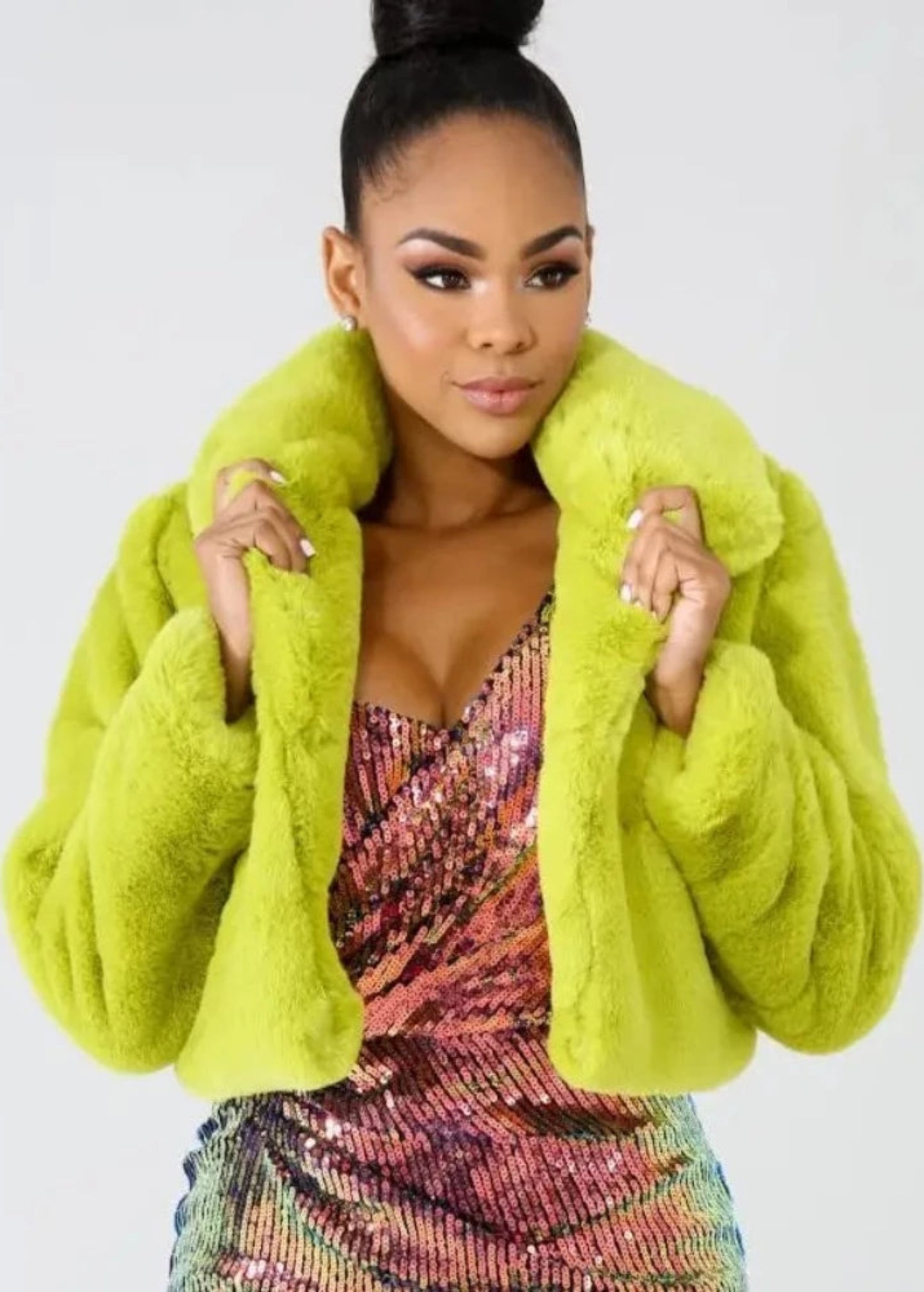 Fluffy Fur Cropped Turn Down Collar Open Front Jacket - Easy Pickins Store