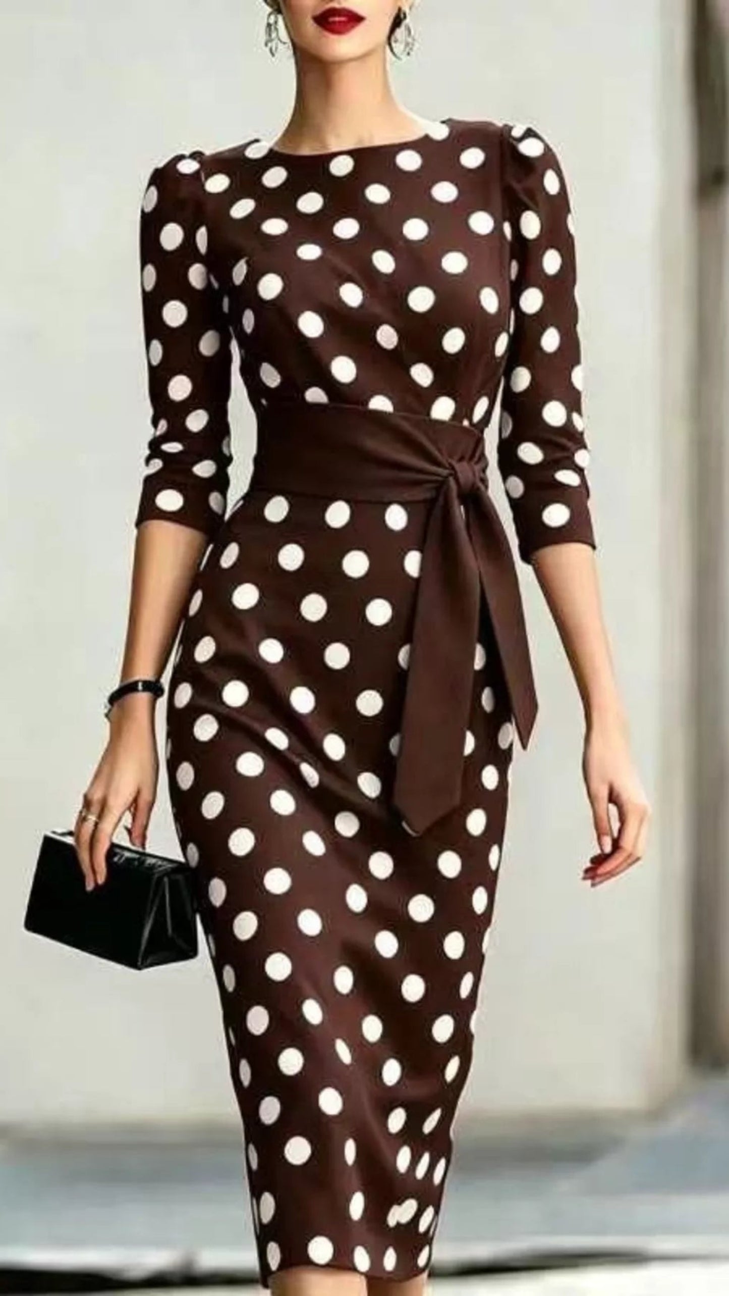 Full Size Polka Dot 3/4 Sleeve Dress