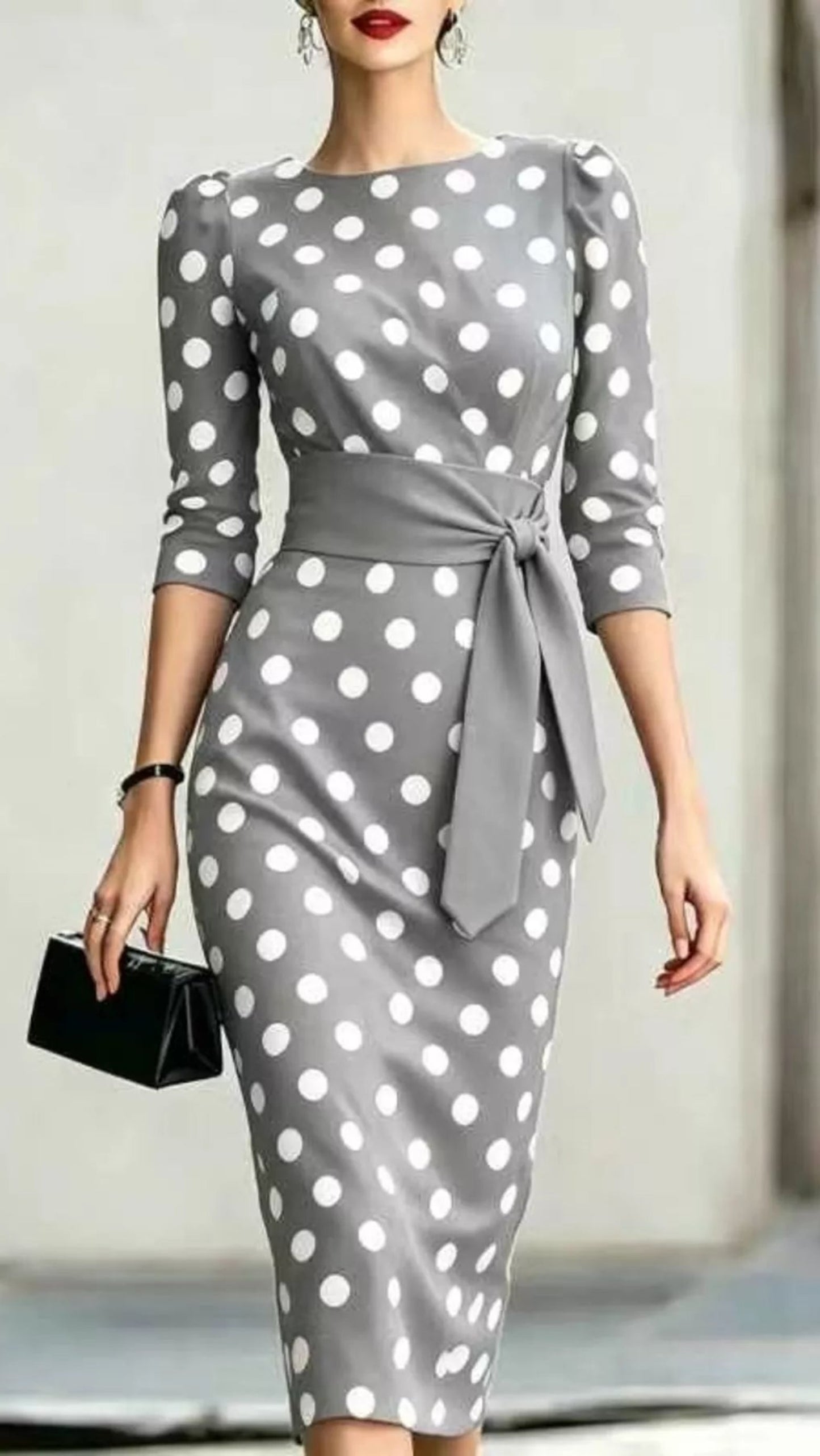 Full Size Polka Dot 3/4 Sleeve Dress