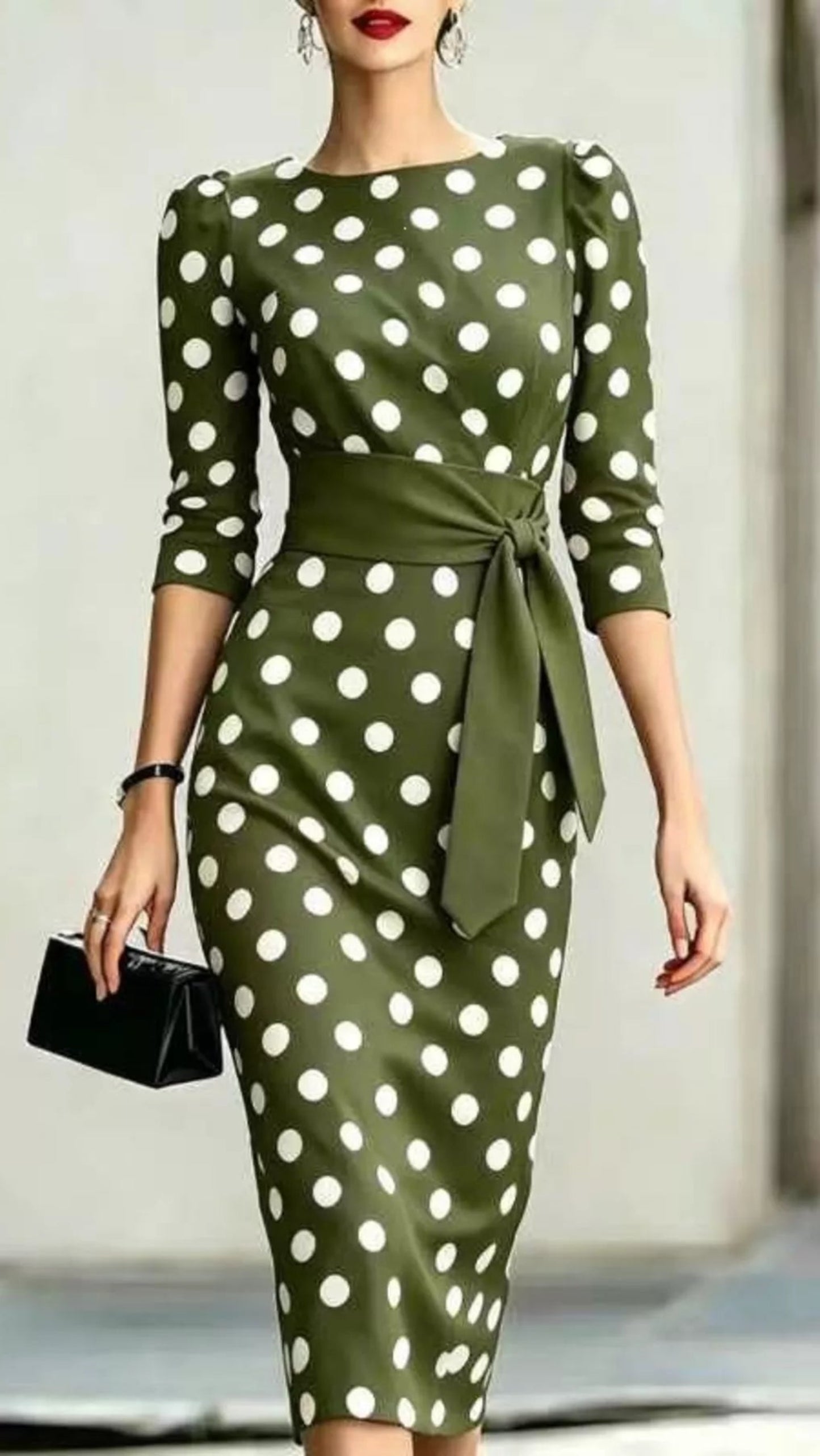 Full Size Polka Dot 3/4 Sleeve Dress