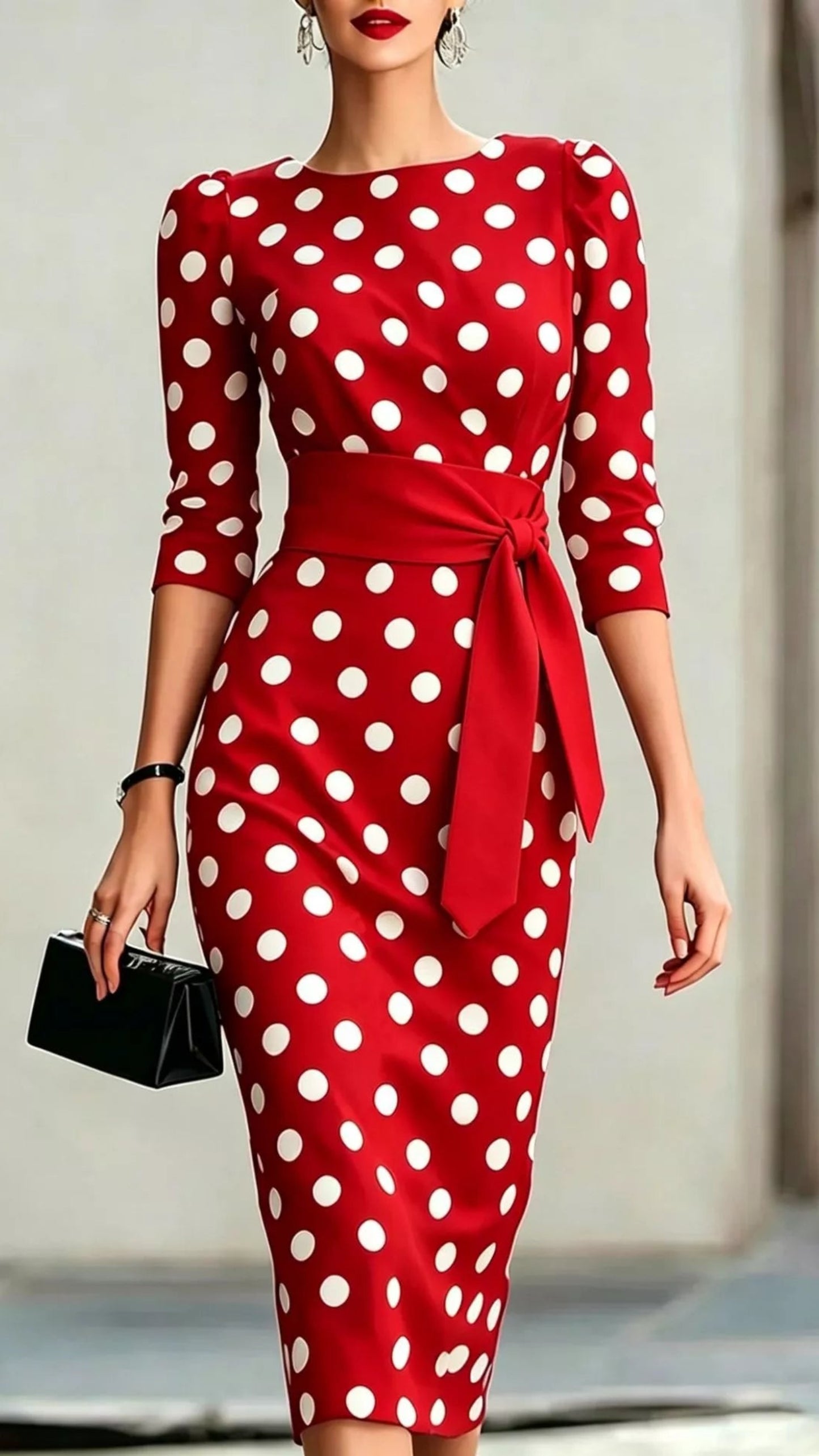 Full Size Polka Dot 3/4 Sleeve Dress
