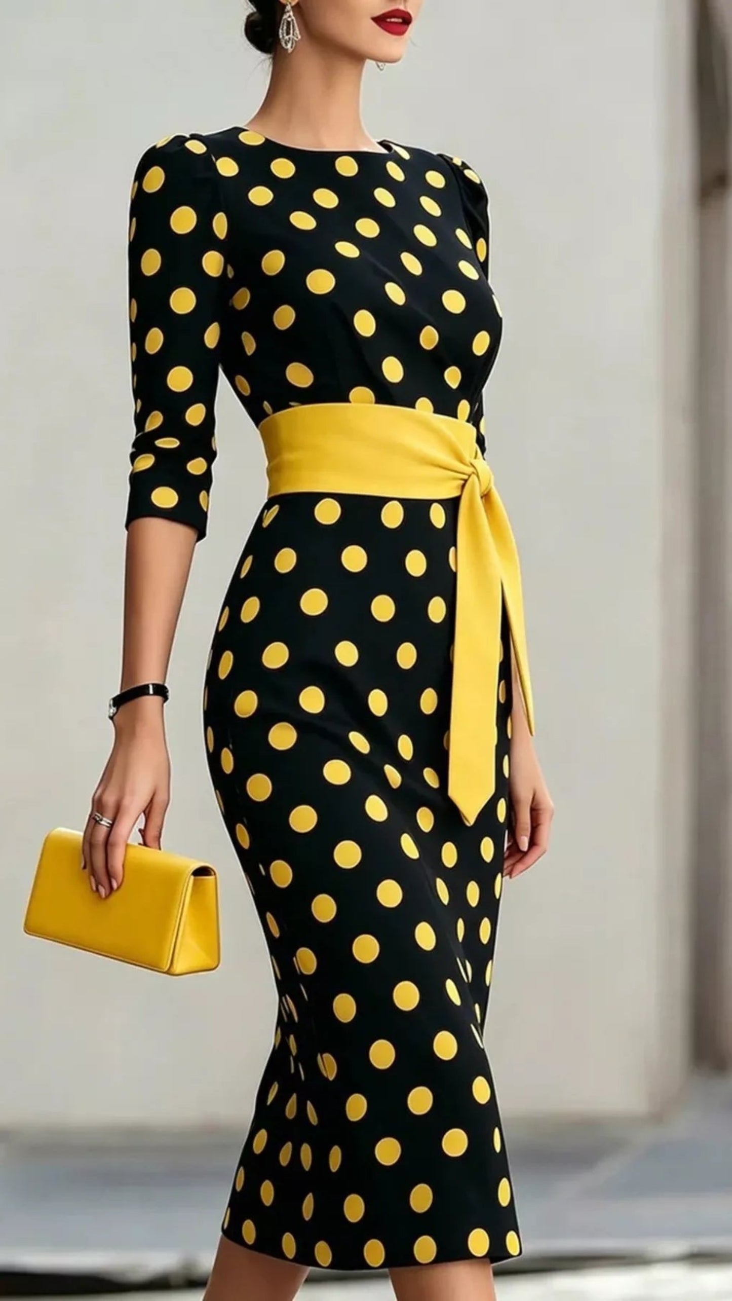 Full Size Polka Dot 3/4 Sleeve Dress