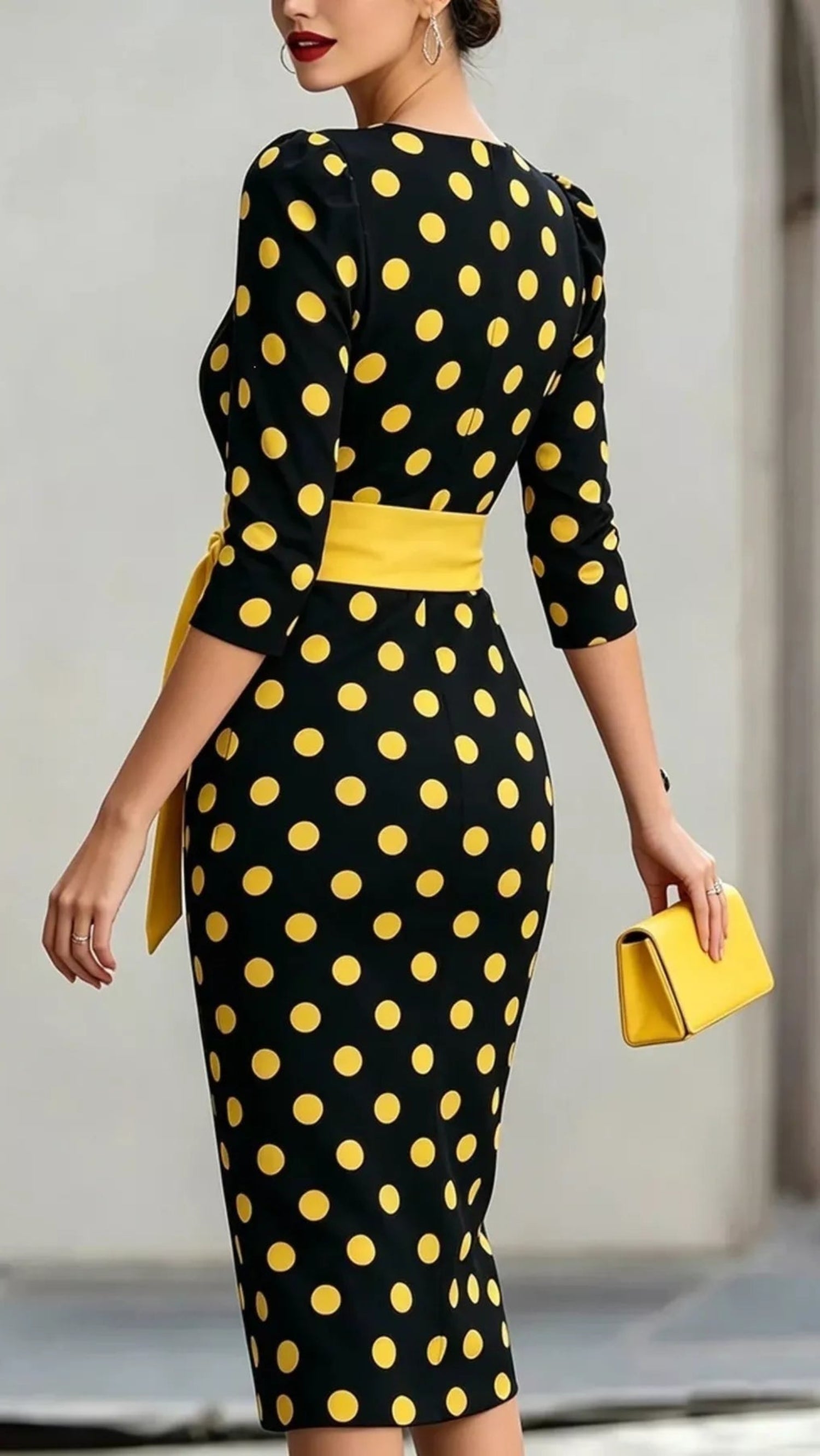 Full Size Polka Dot 3/4 Sleeve Dress