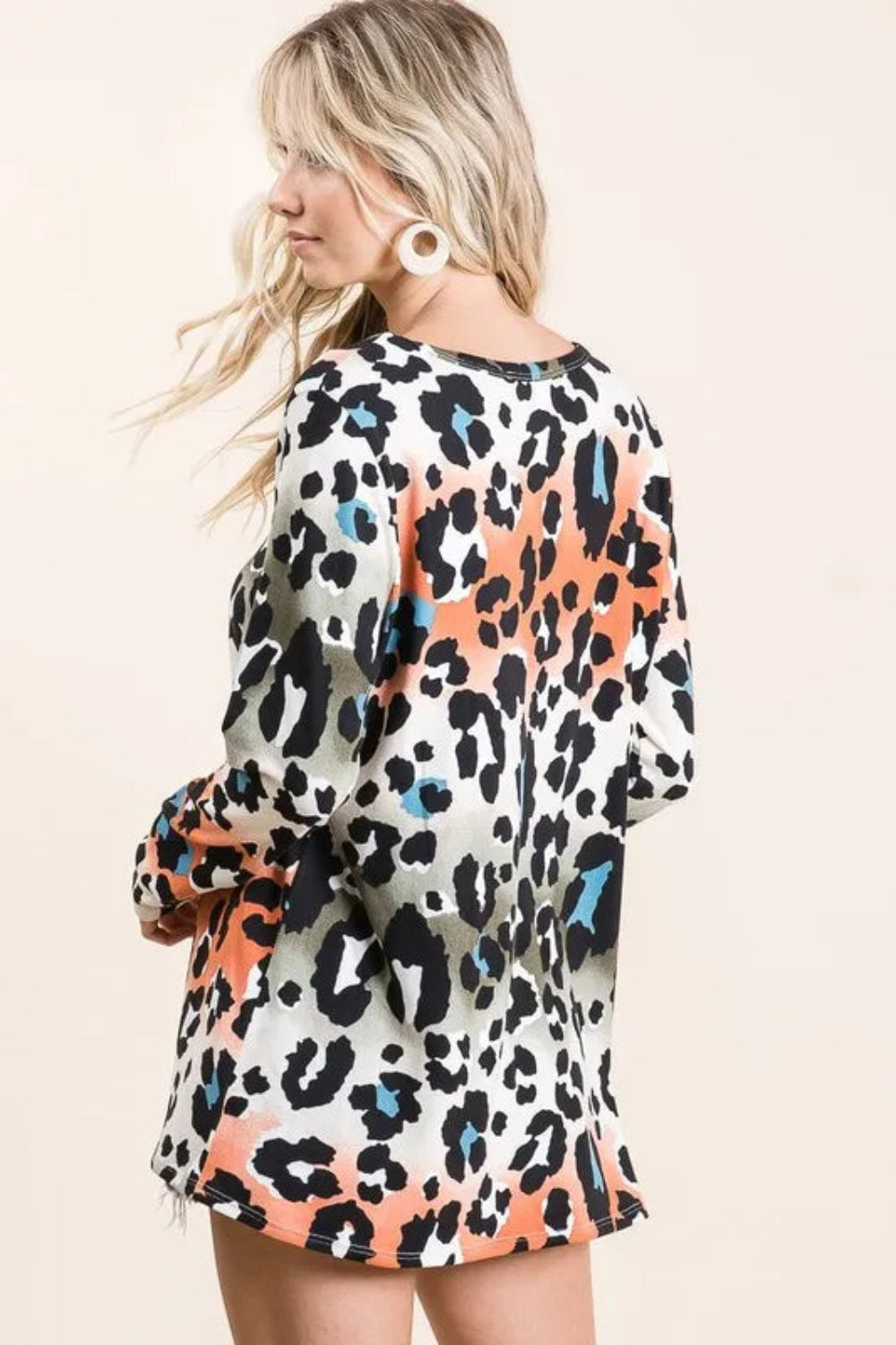 Gradation Leopard Print Soft Knit Deep U Neck Top | Easy Pickins