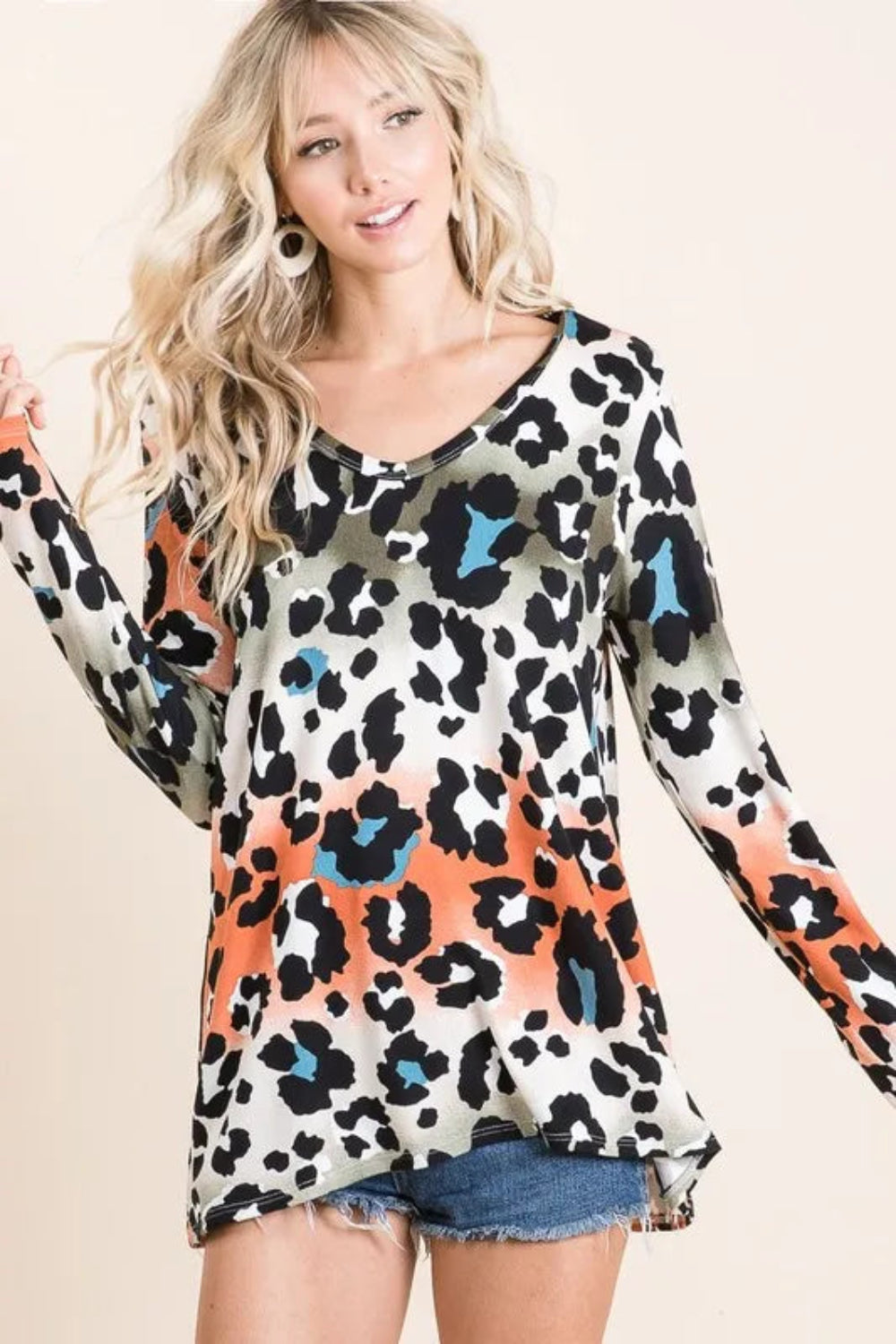 Gradation Leopard Print Soft Knit Deep U Neck Top | Easy Pickins