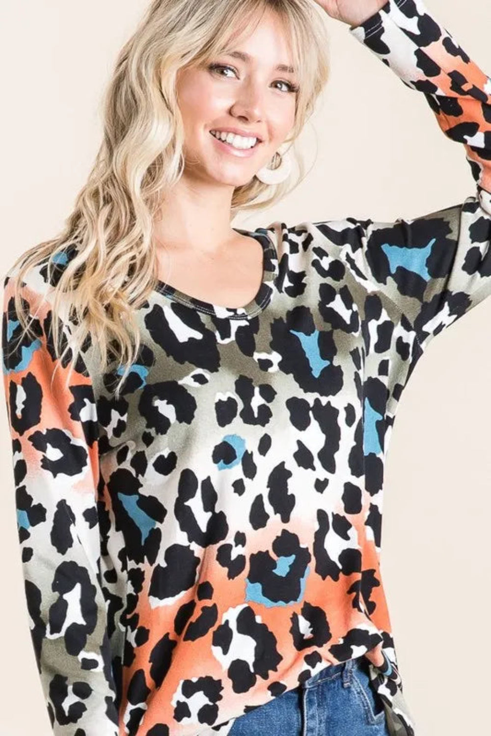 Gradation Leopard Print Soft Knit Deep U Neck Top | Easy Pickins